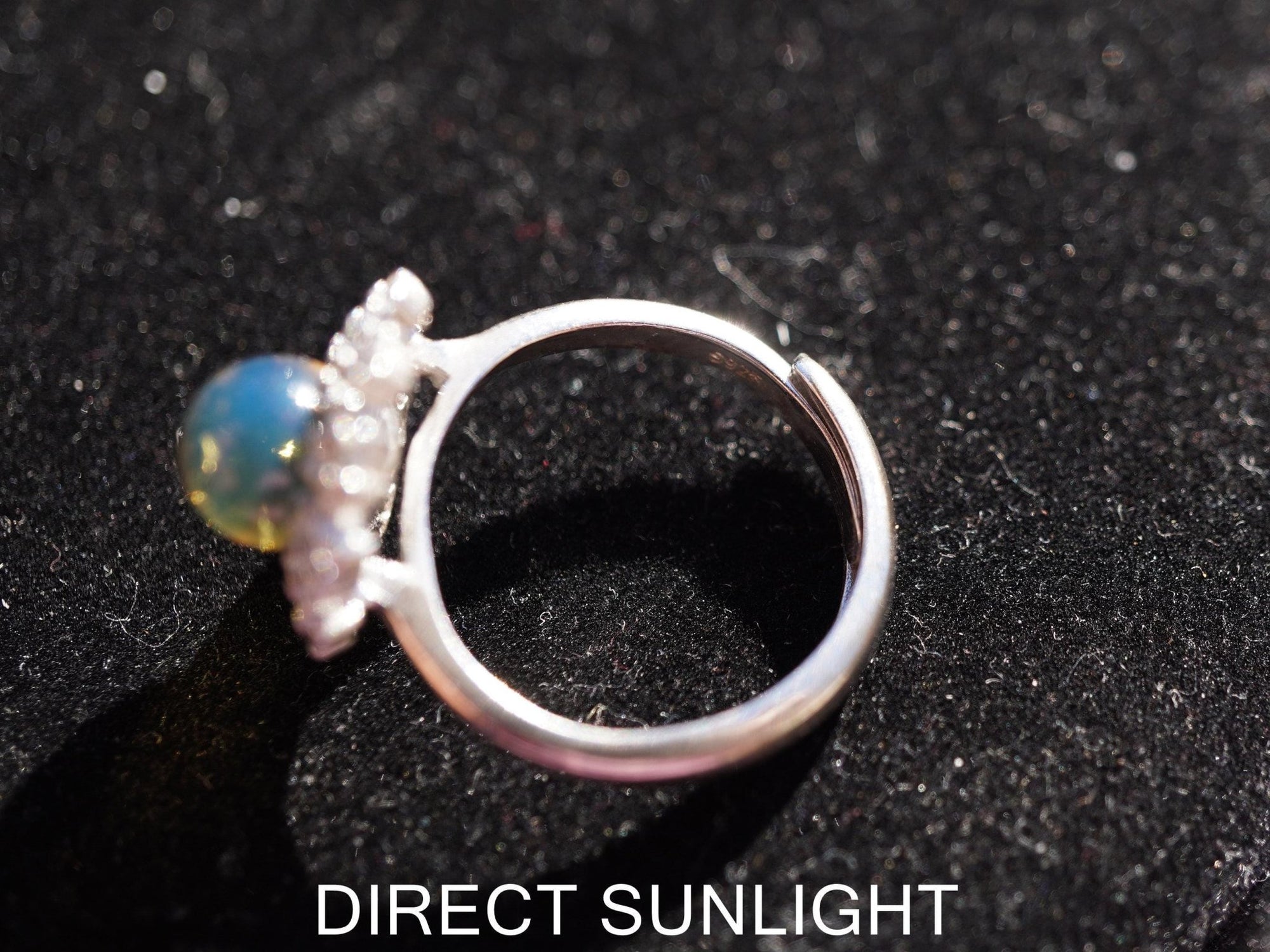 Dominican Blue Amber Ring, Silver 925 Adjustable Statement - Larimar Creations