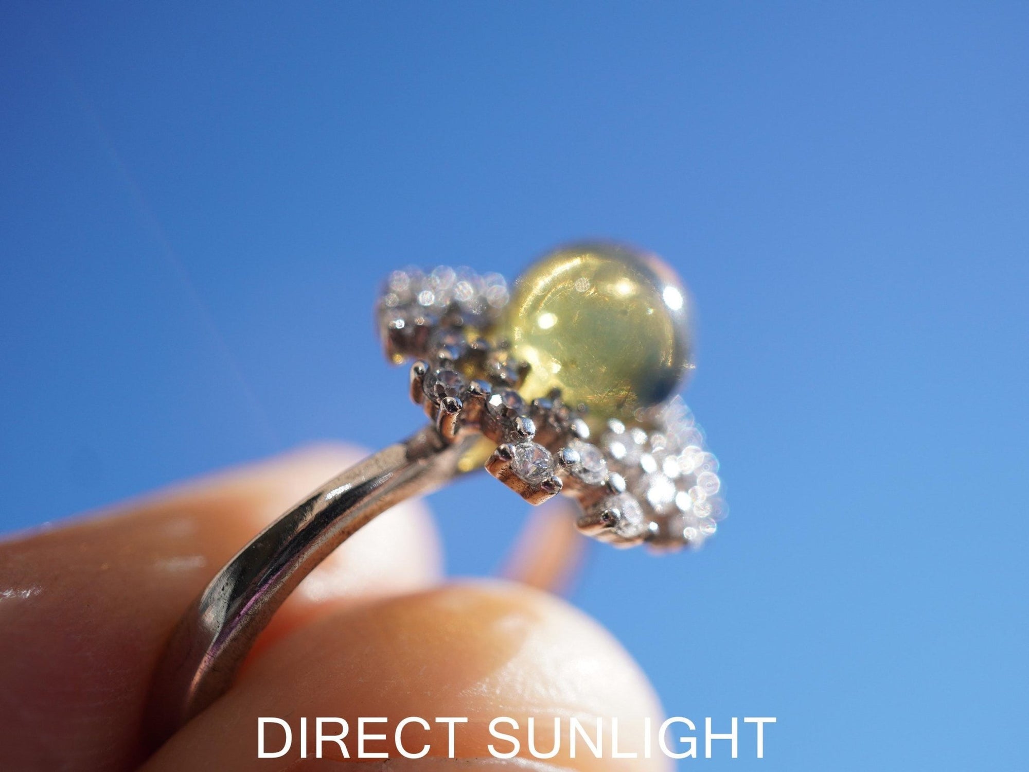 Dominican Blue Amber Ring, Silver 925 Adjustable Statement - Larimar Creations