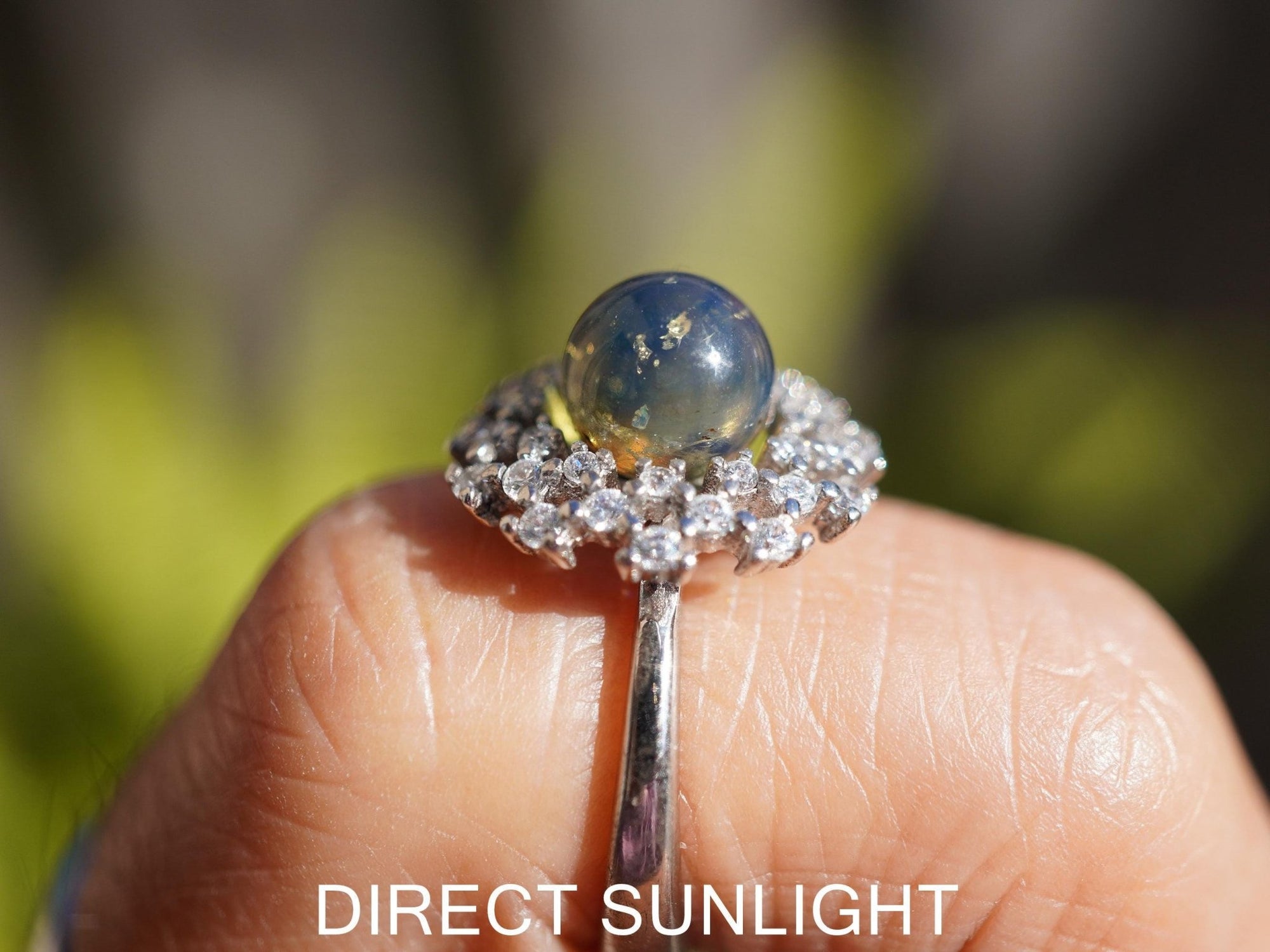 Dominican Blue Amber Ring, Silver 925 Adjustable Statement - Larimar Creations