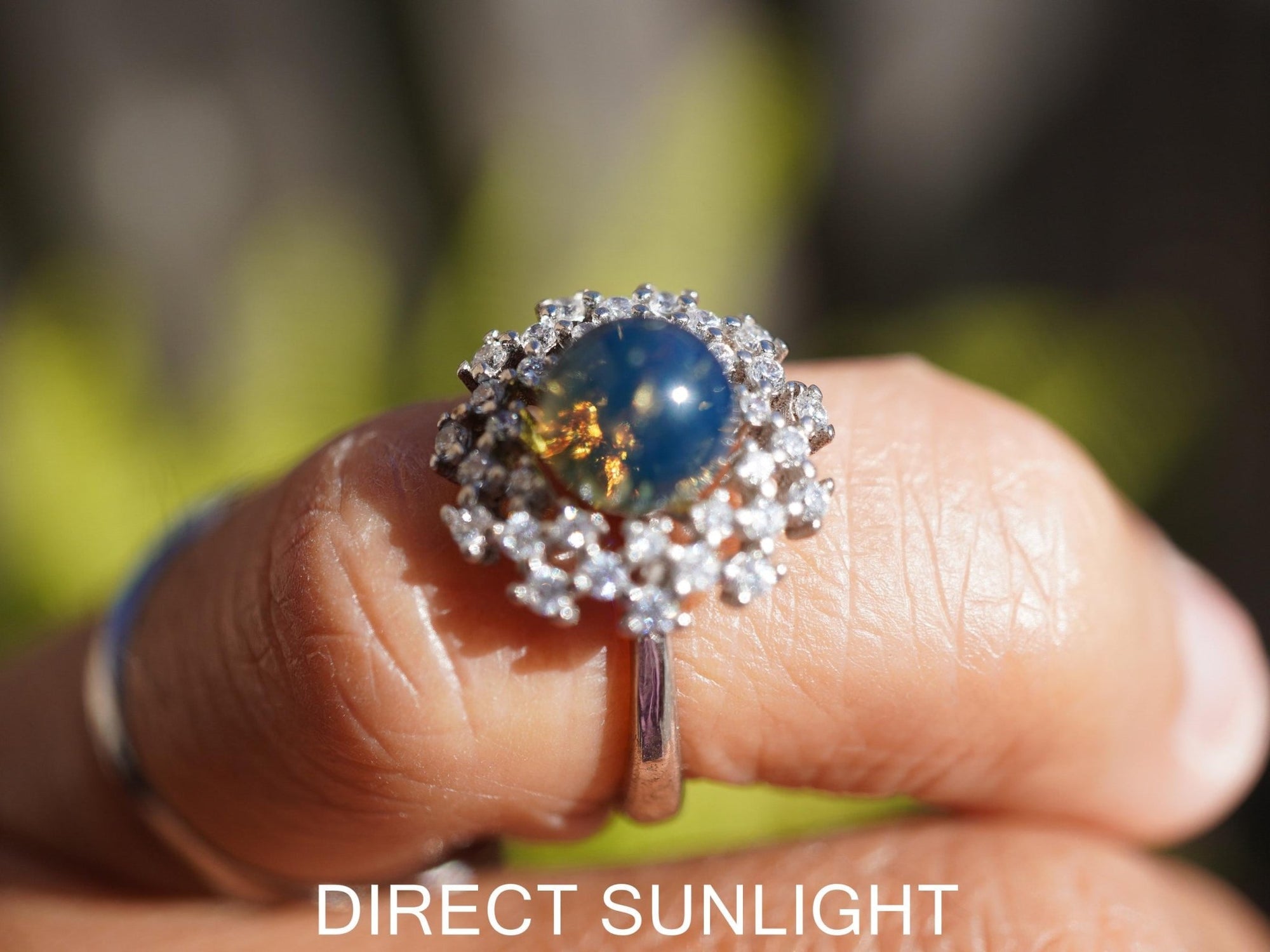 Dominican Blue Amber Ring, Silver 925 Adjustable Statement - Larimar Creations