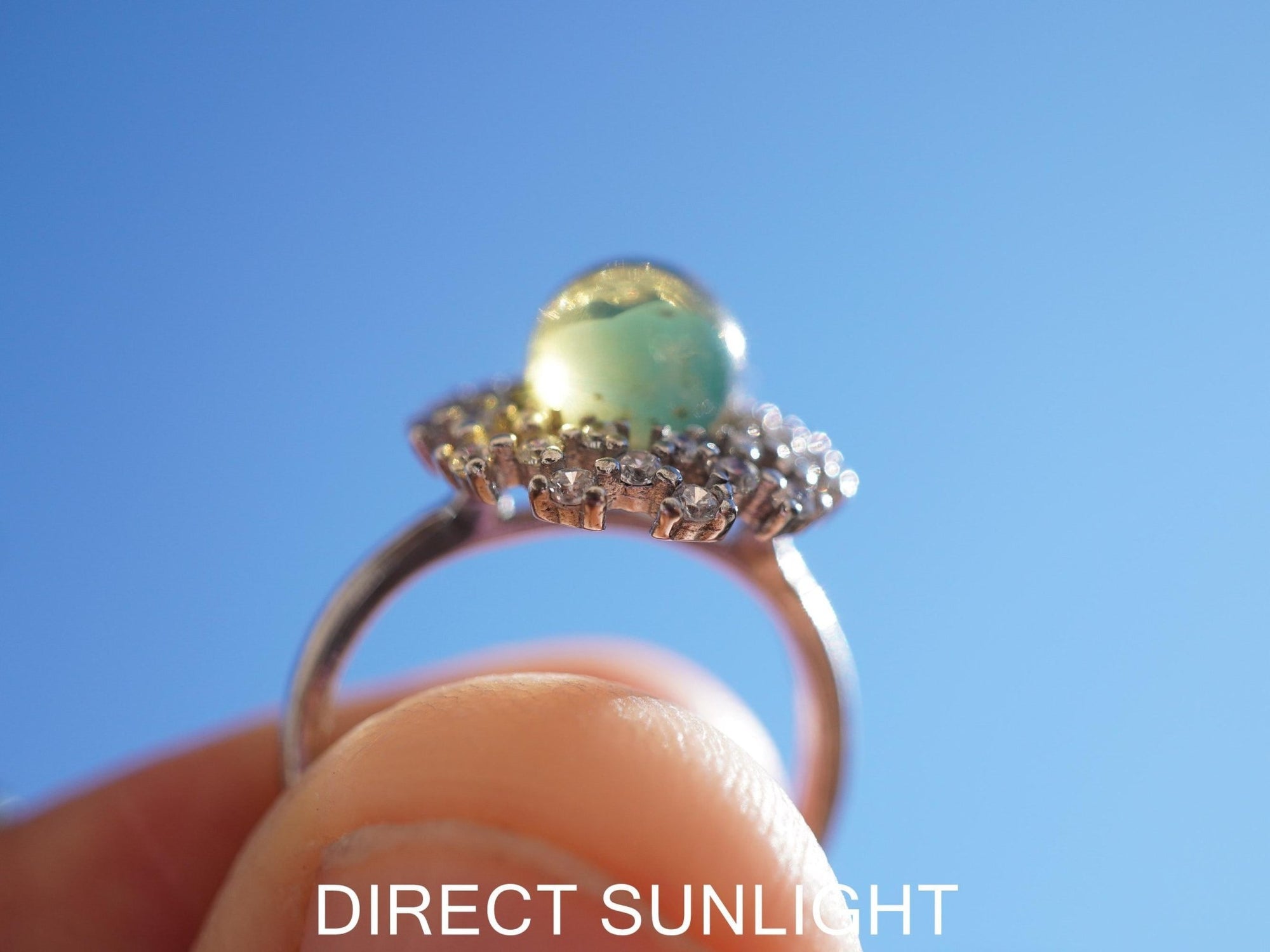 Dominican Blue Amber Ring, Silver 925 Adjustable Statement - Larimar Creations