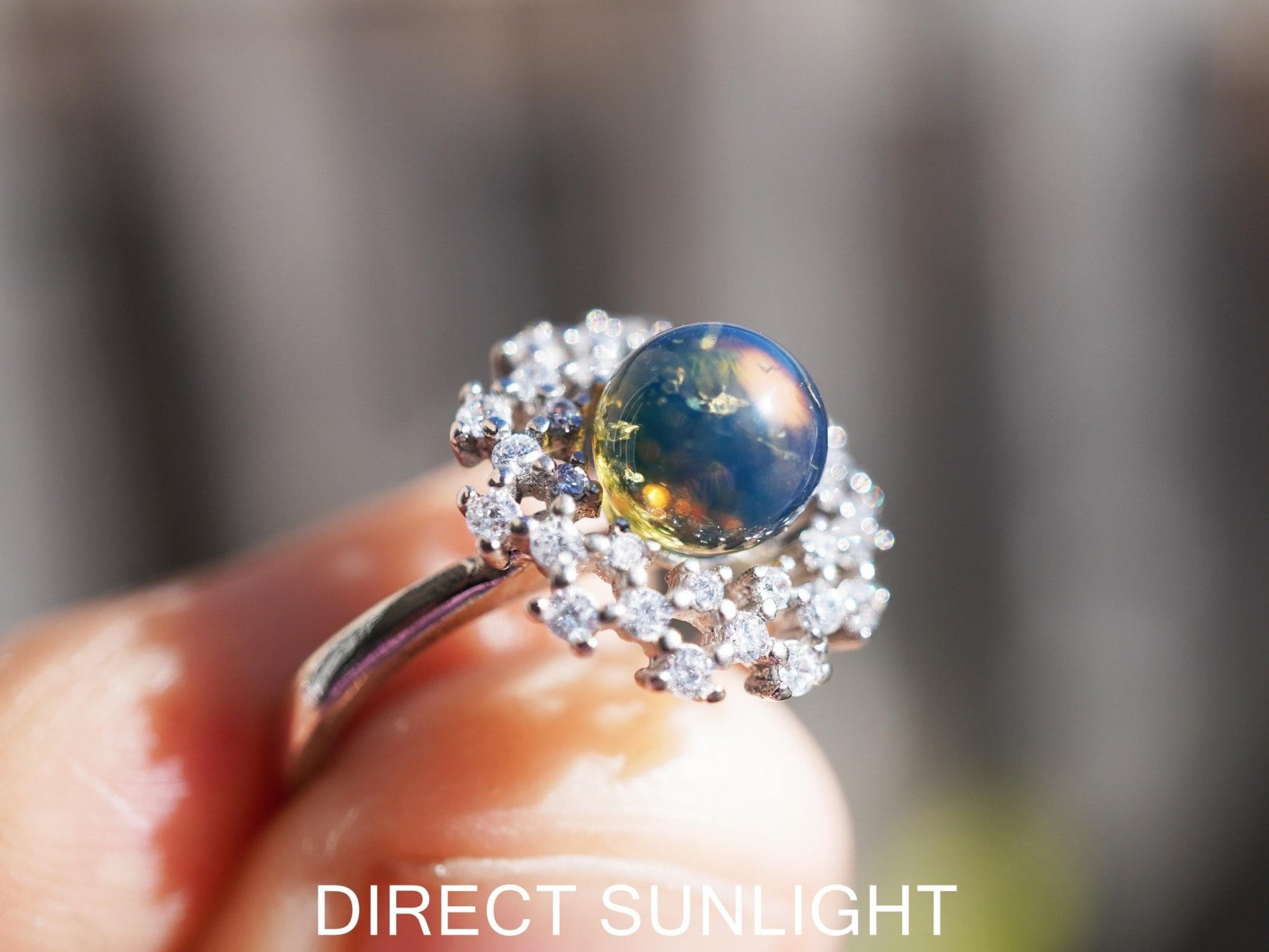 Dominican Blue Amber Ring, Silver 925 Adjustable Statement - Larimar Creations