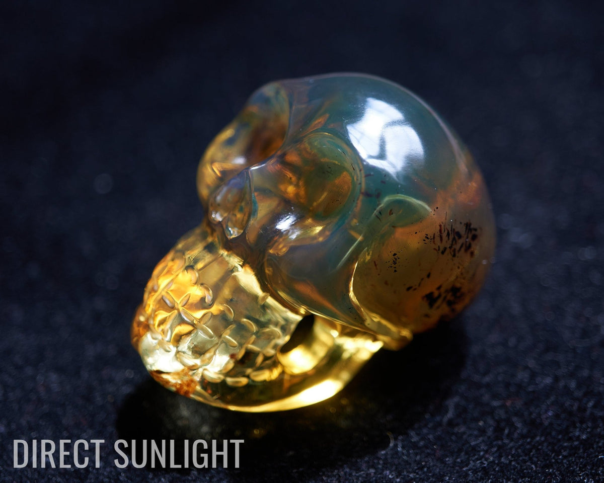 Dominican Blue Amber Skull - Handmade Natural Carving - Larimar Creations