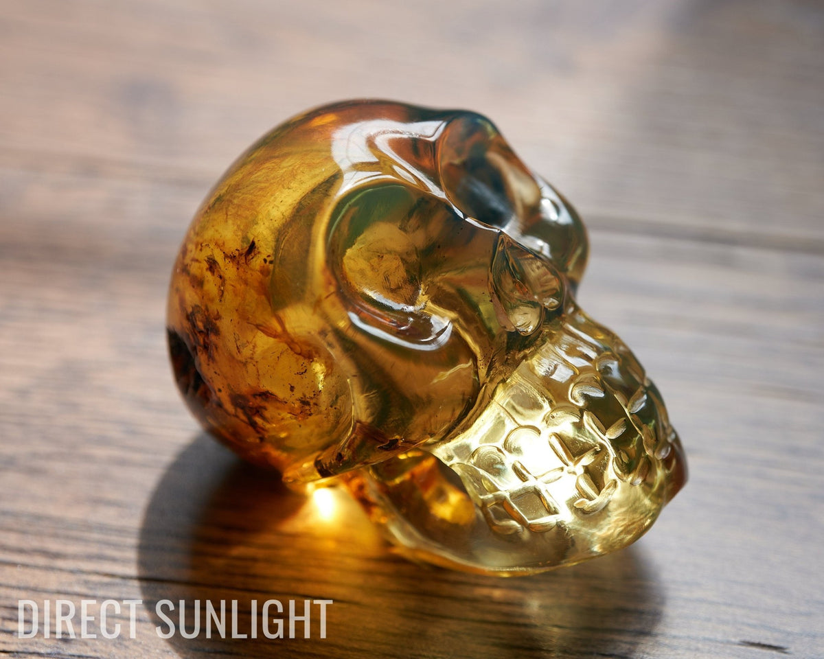 Dominican Blue Amber Skull - Handmade Natural Carving - Larimar Creations