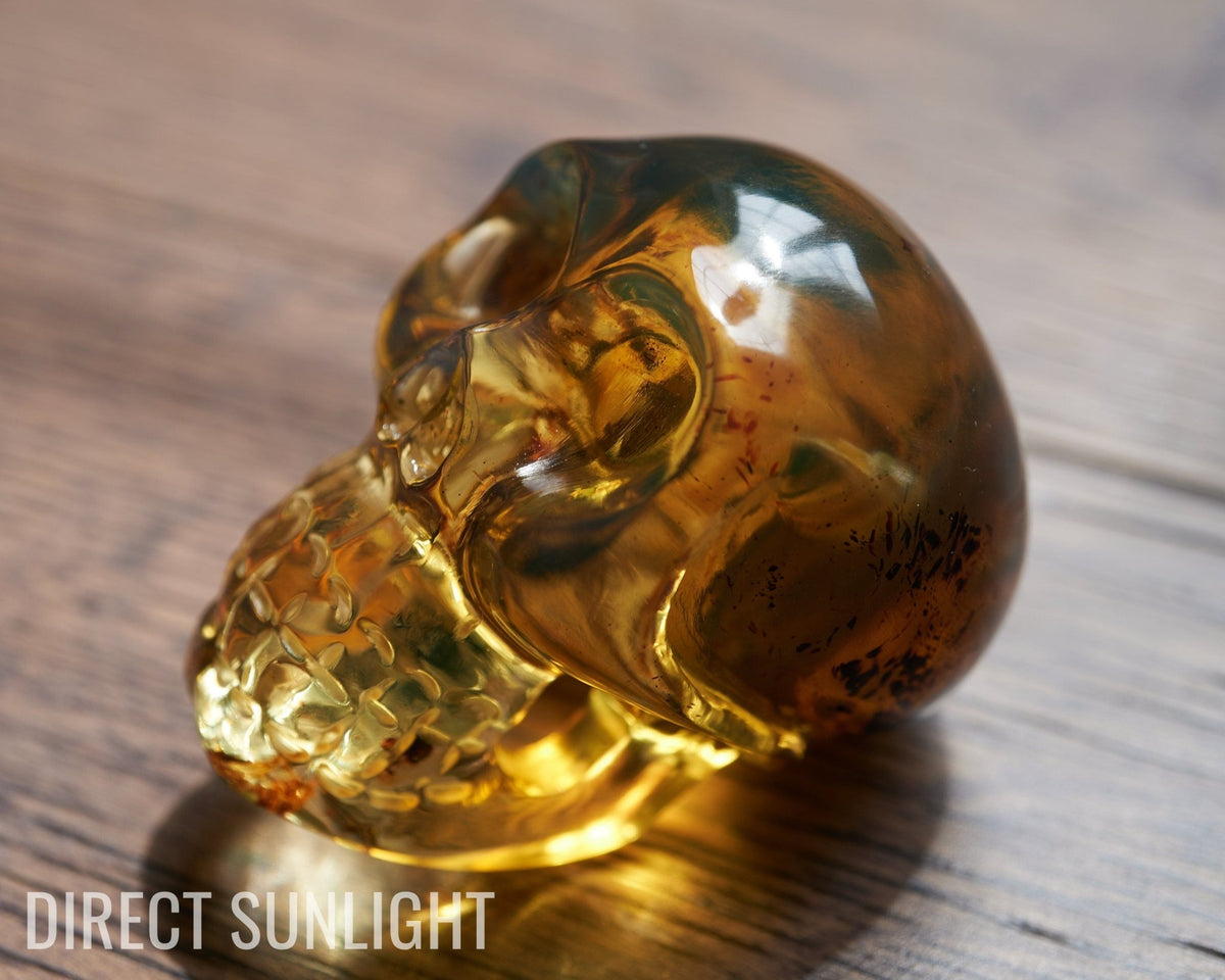 Dominican Blue Amber Skull - Handmade Natural Carving - Larimar Creations