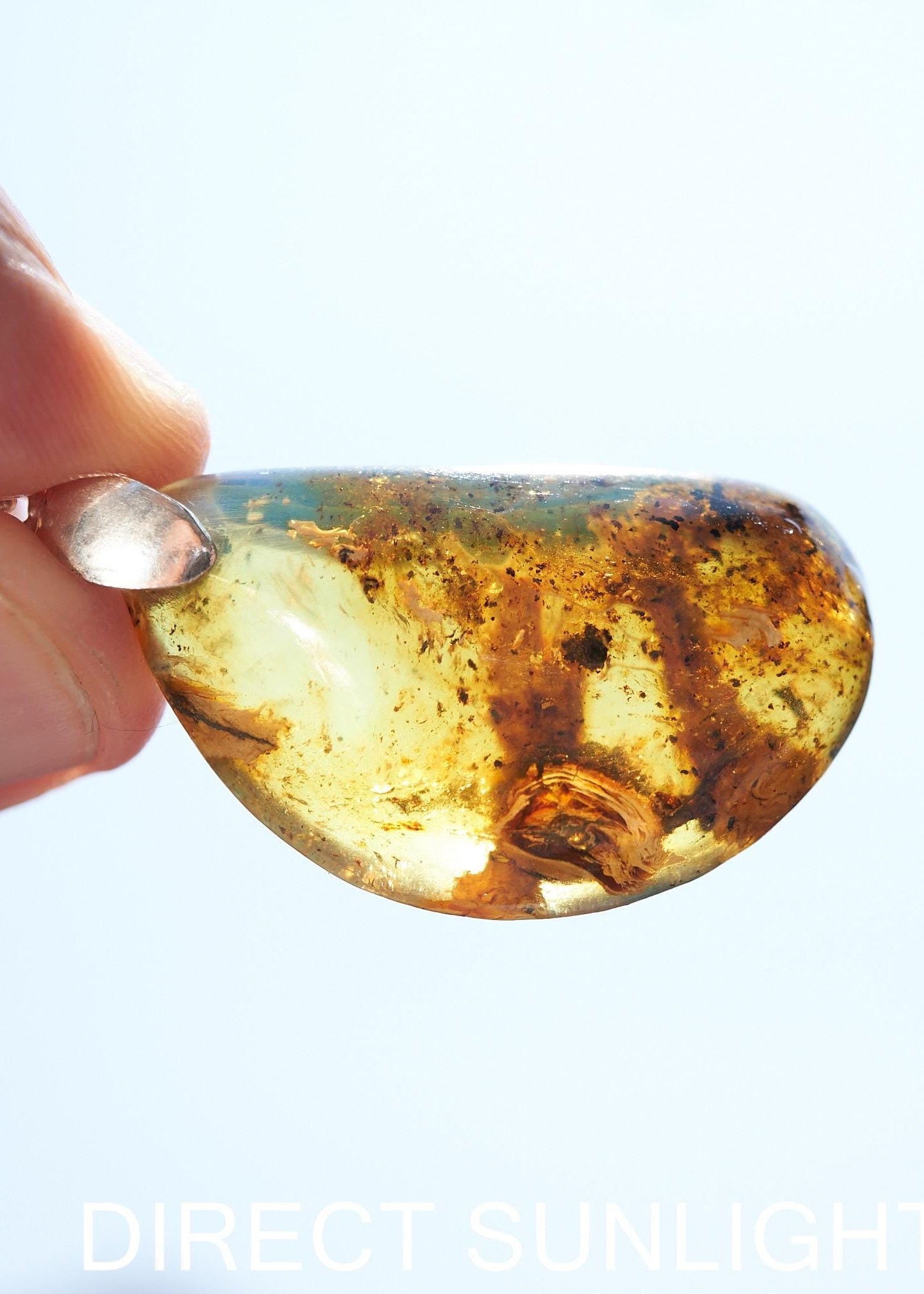 Dominican Blue Amber Sterling Silver Pendant Necklace: 39 Carat Gemstone - Larimar Creations