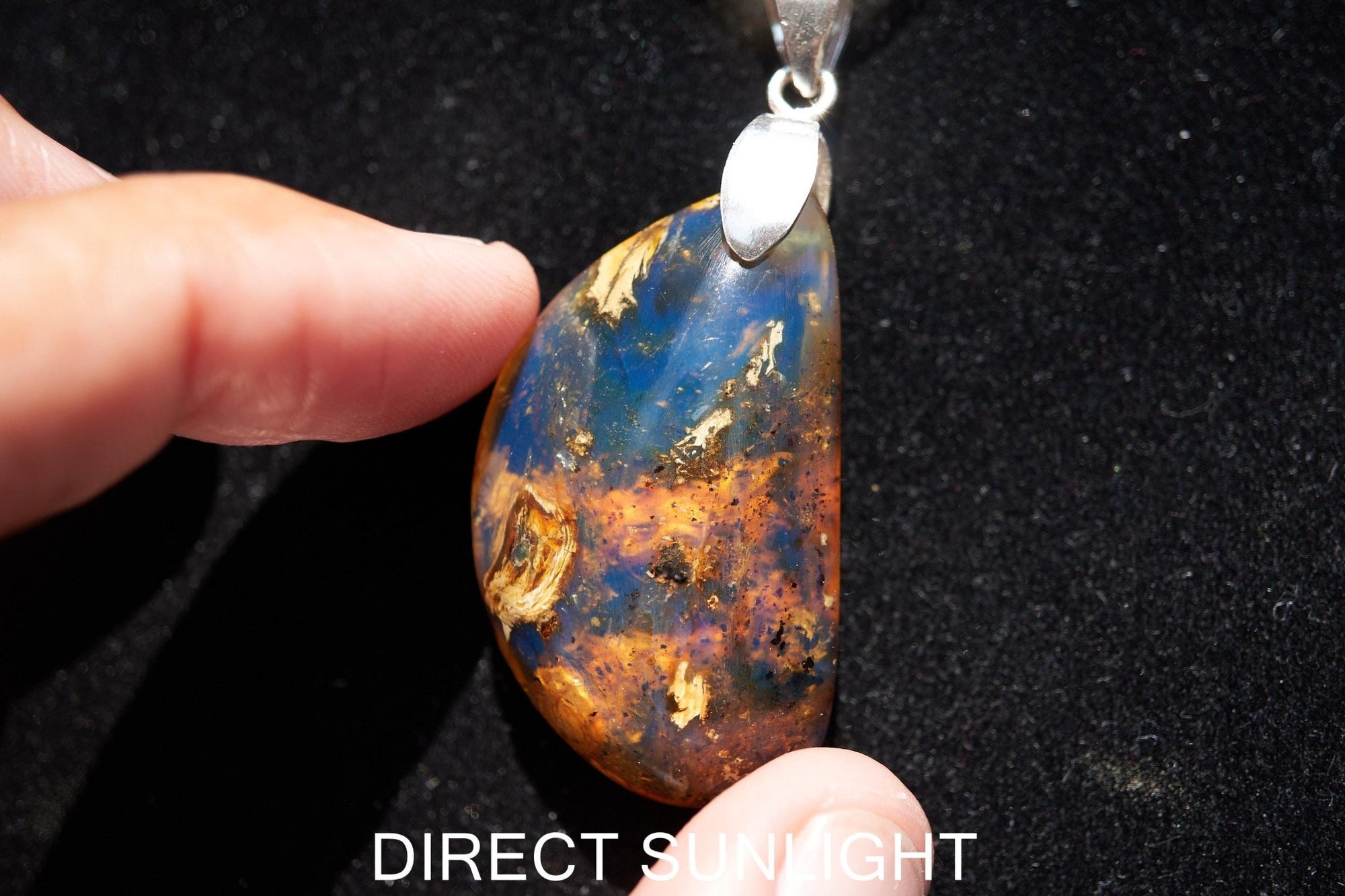 Dominican Blue Amber Sterling Silver Pendant Necklace: 39 Carat Gemstone - Larimar Creations