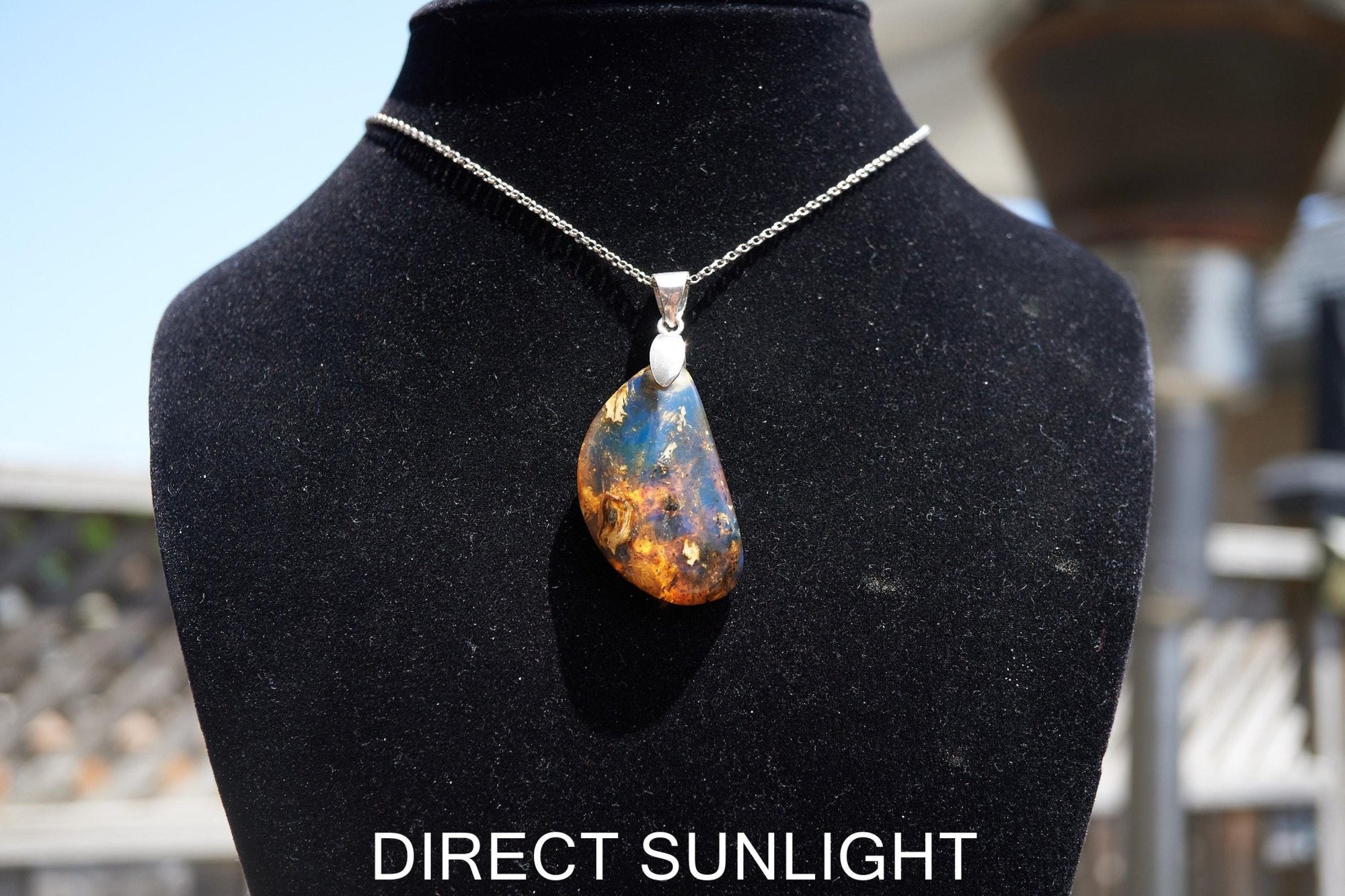 Dominican Blue Amber Sterling Silver Pendant Necklace: 39 Carat Gemstone - Larimar Creations