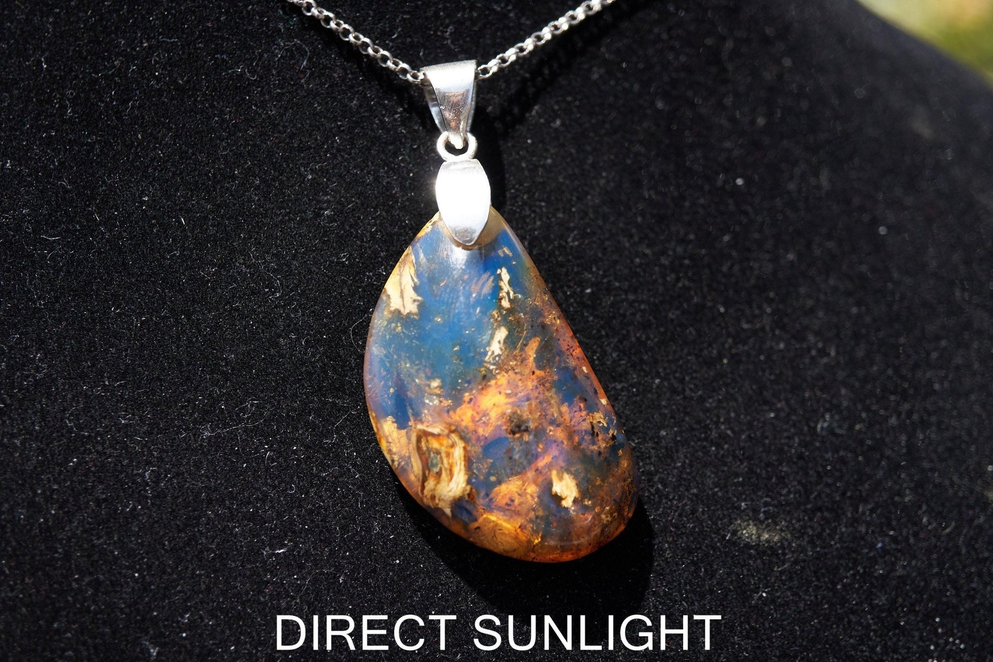 Dominican Blue Amber Sterling Silver Pendant Necklace: 39 Carat Gemstone - Larimar Creations
