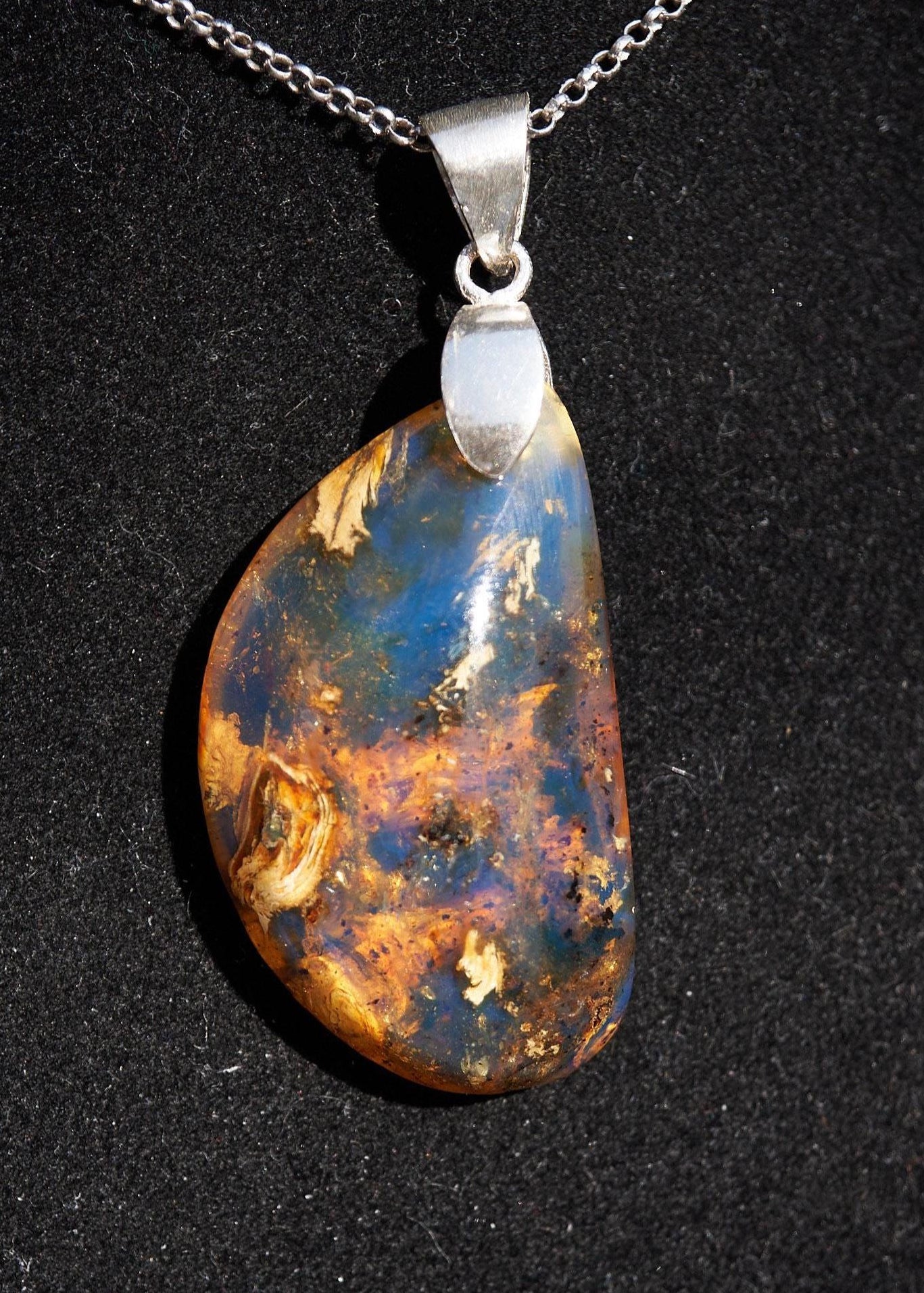 Dominican Blue Amber Sterling Silver Pendant Necklace: 39 Carat Gemstone - Larimar Creations