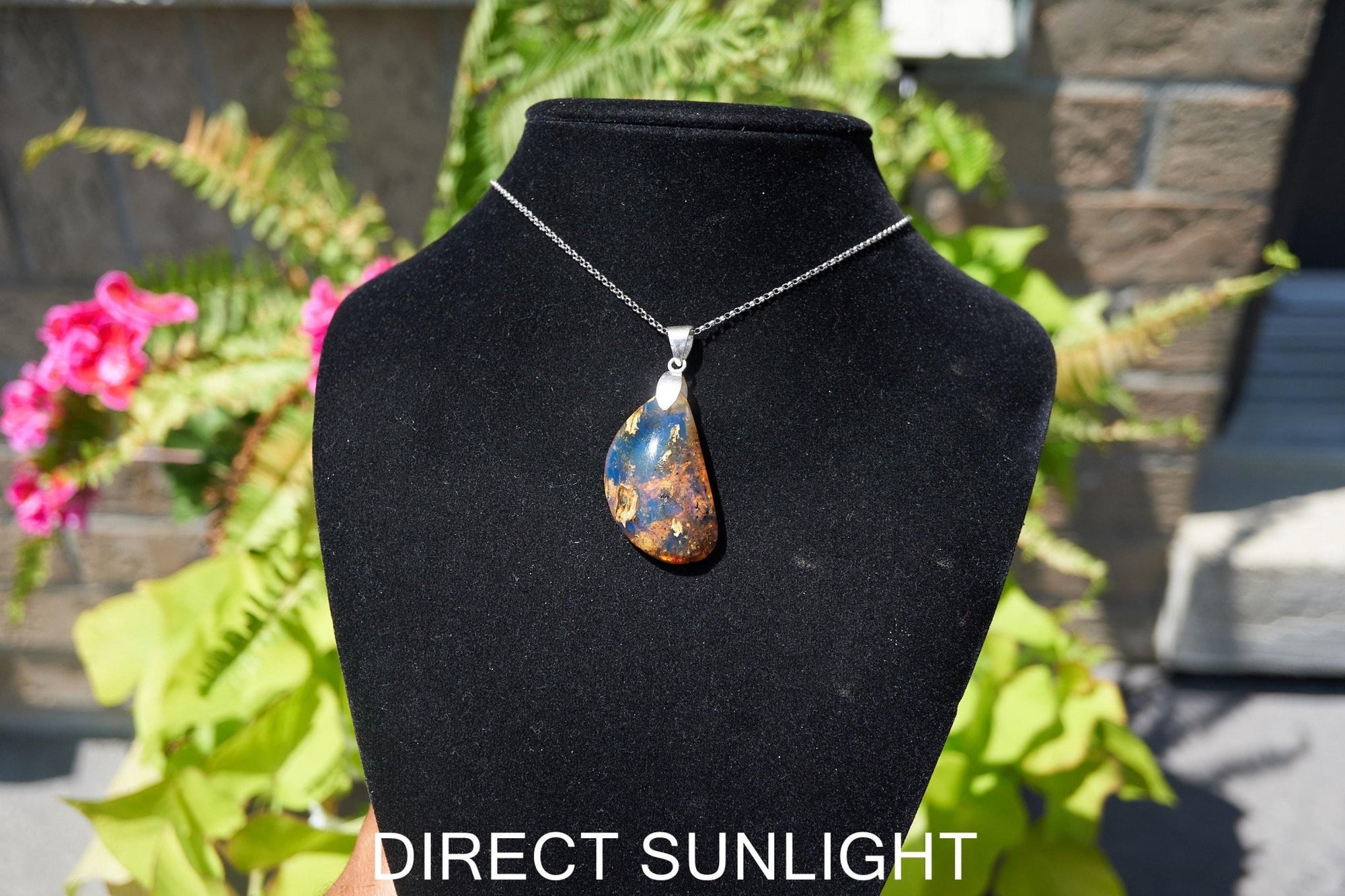 Dominican Blue Amber Sterling Silver Pendant Necklace: 39 Carat Gemstone - Larimar Creations