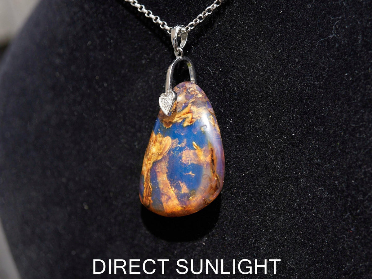 Dominican Blue Amber Teardrop Pendant - 925 Sterling Silver - Larimar Creations