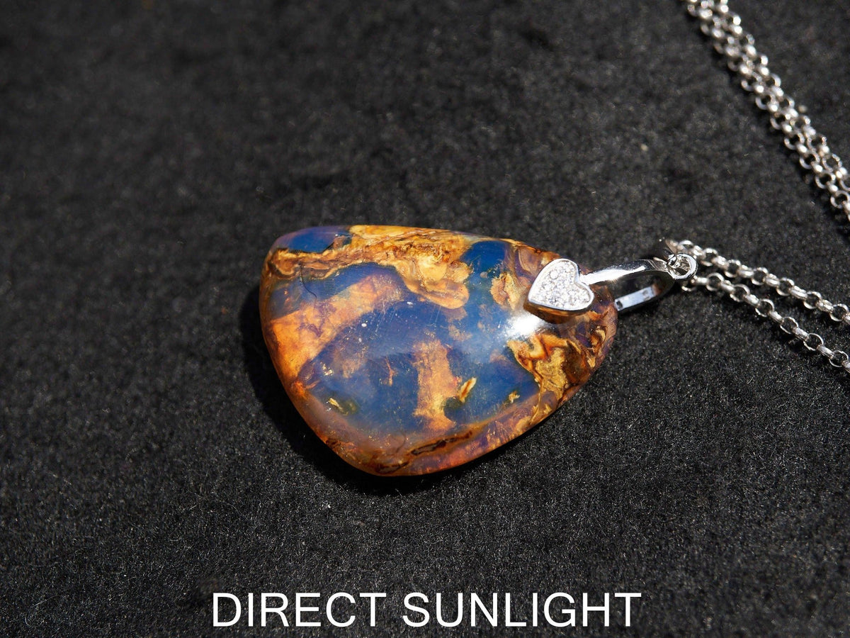 Dominican Blue Amber Teardrop Pendant - 925 Sterling Silver - Larimar Creations