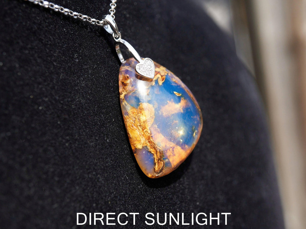 Dominican Blue Amber Teardrop Pendant - 925 Sterling Silver - Larimar Creations