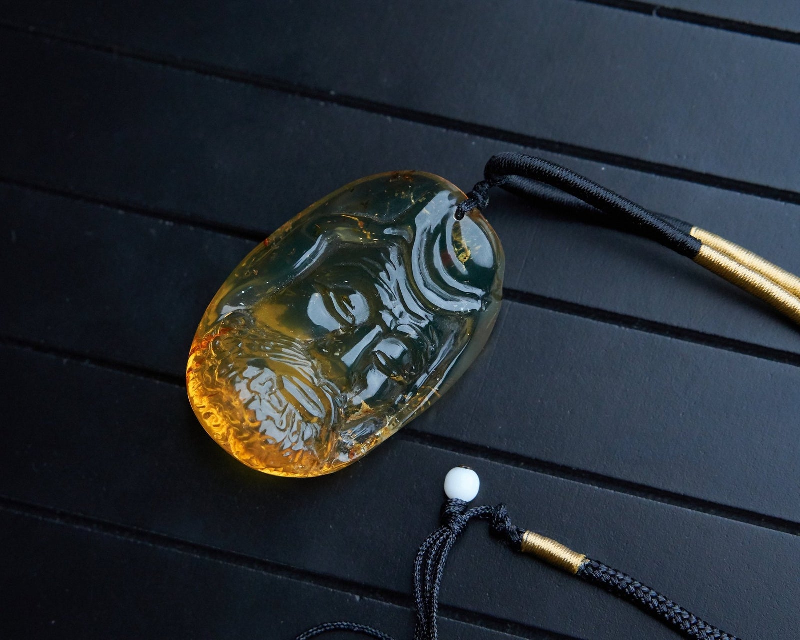 Dominican Blue & Green Amber Dharma Pendant | Bead Necklace - Larimar Creations