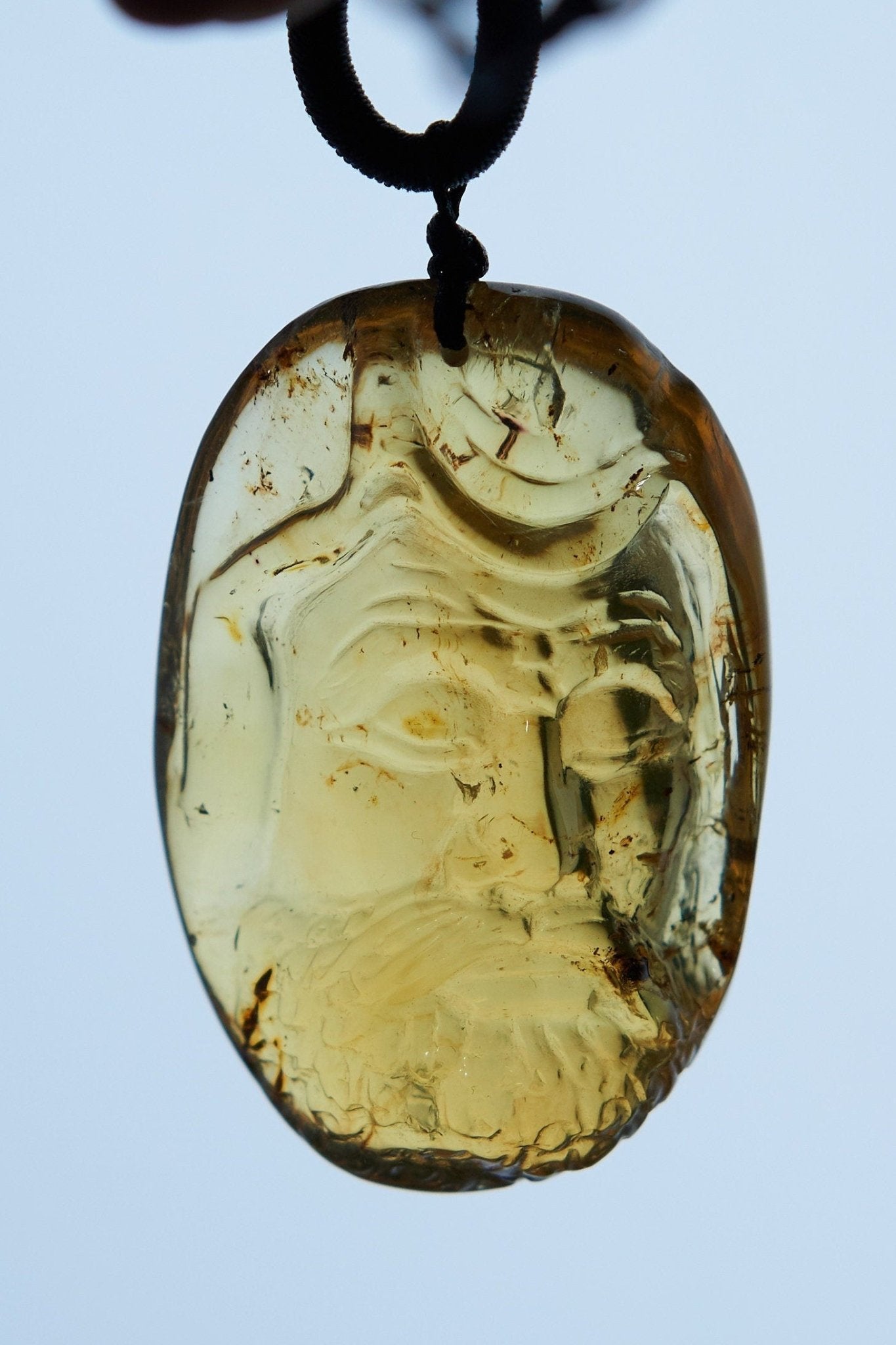 Dominican Blue &amp; Green Amber Dharma Pendant | Bead Necklace - Larimar Creations