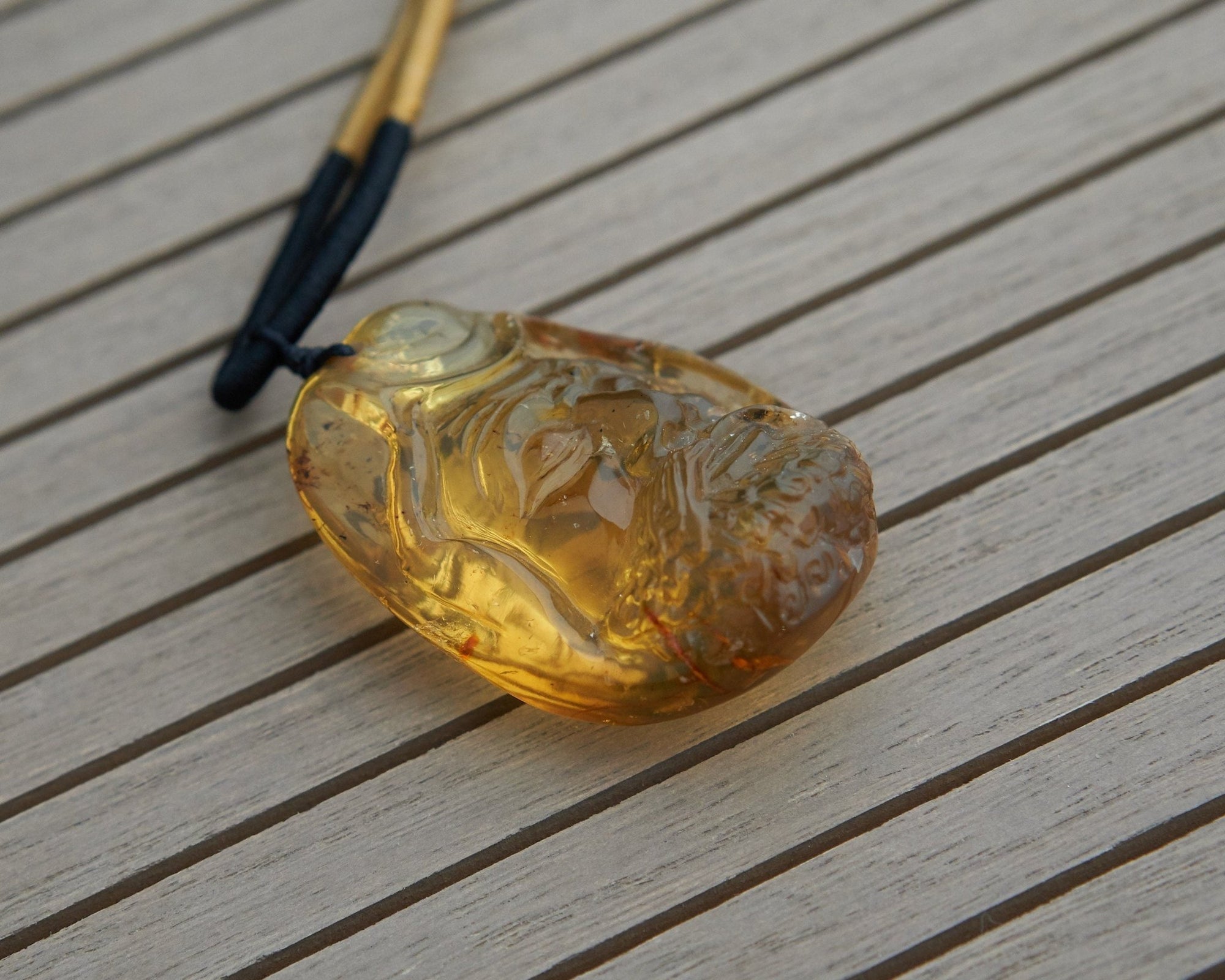 Dominican Blue &amp; Green Amber Dharma Pendant | Bead Necklace - Larimar Creations