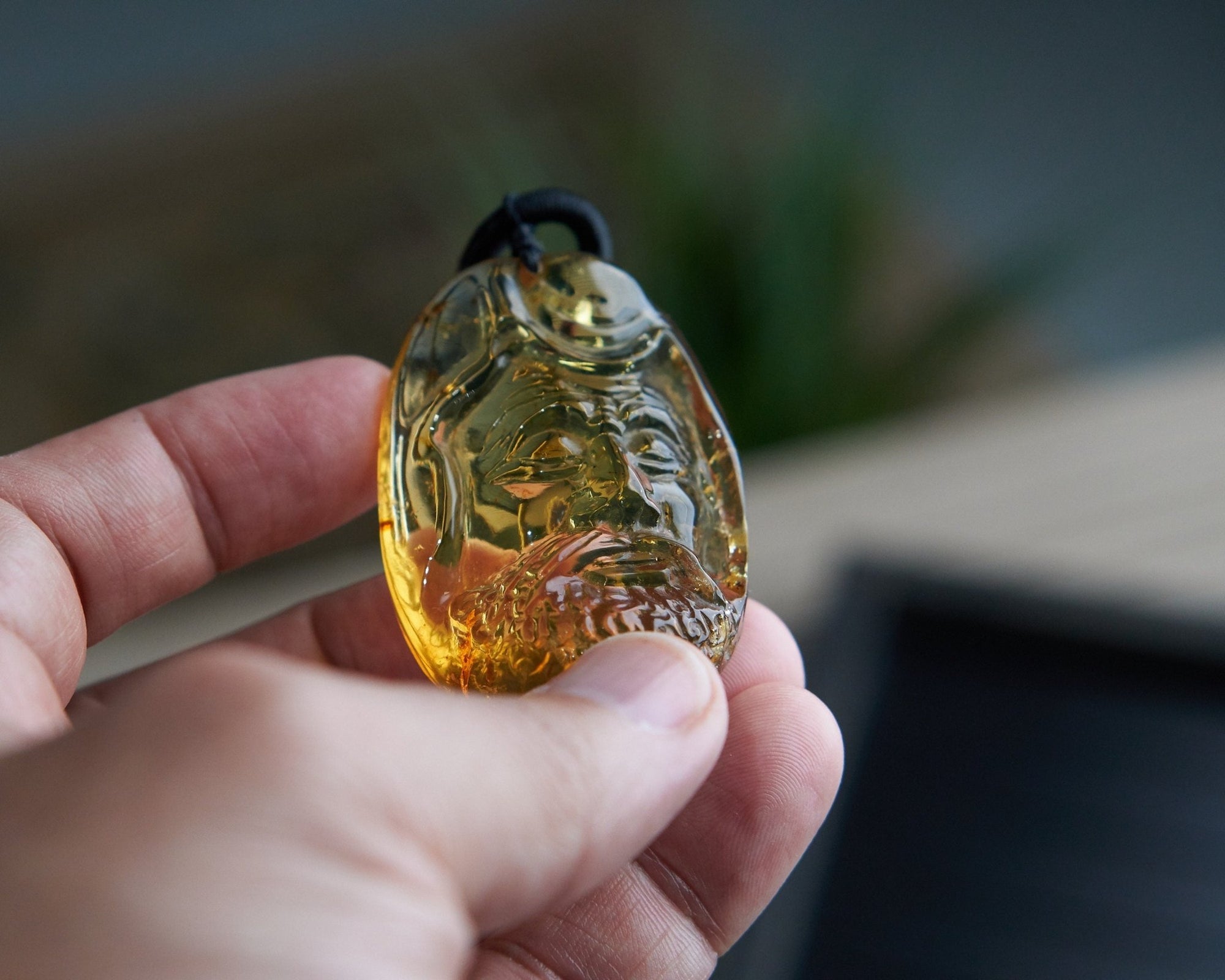 Dominican Blue &amp; Green Amber Dharma Pendant | Bead Necklace - Larimar Creations