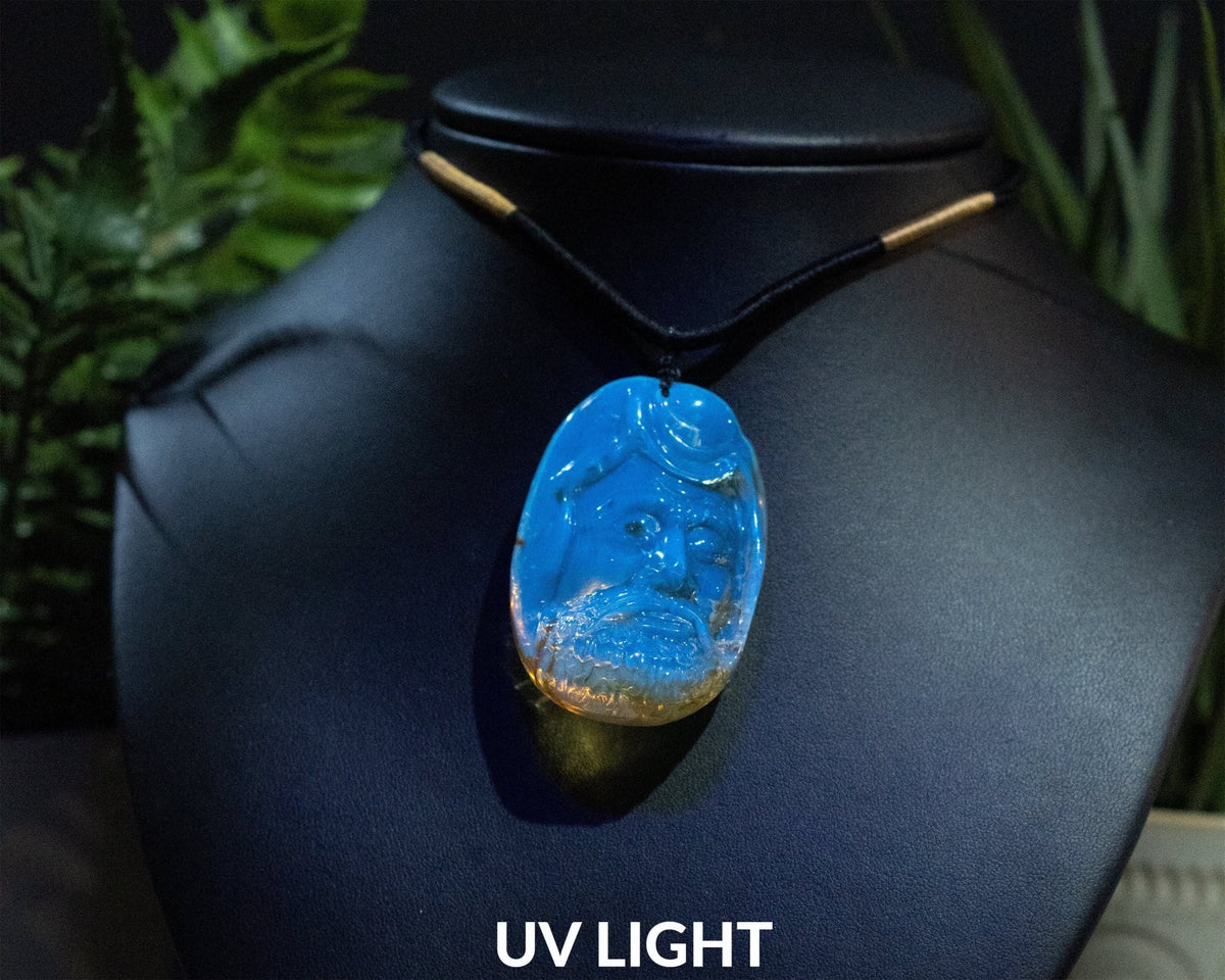 Dominican Blue & Green Amber Dharma Pendant | Bead Necklace - Larimar Creations