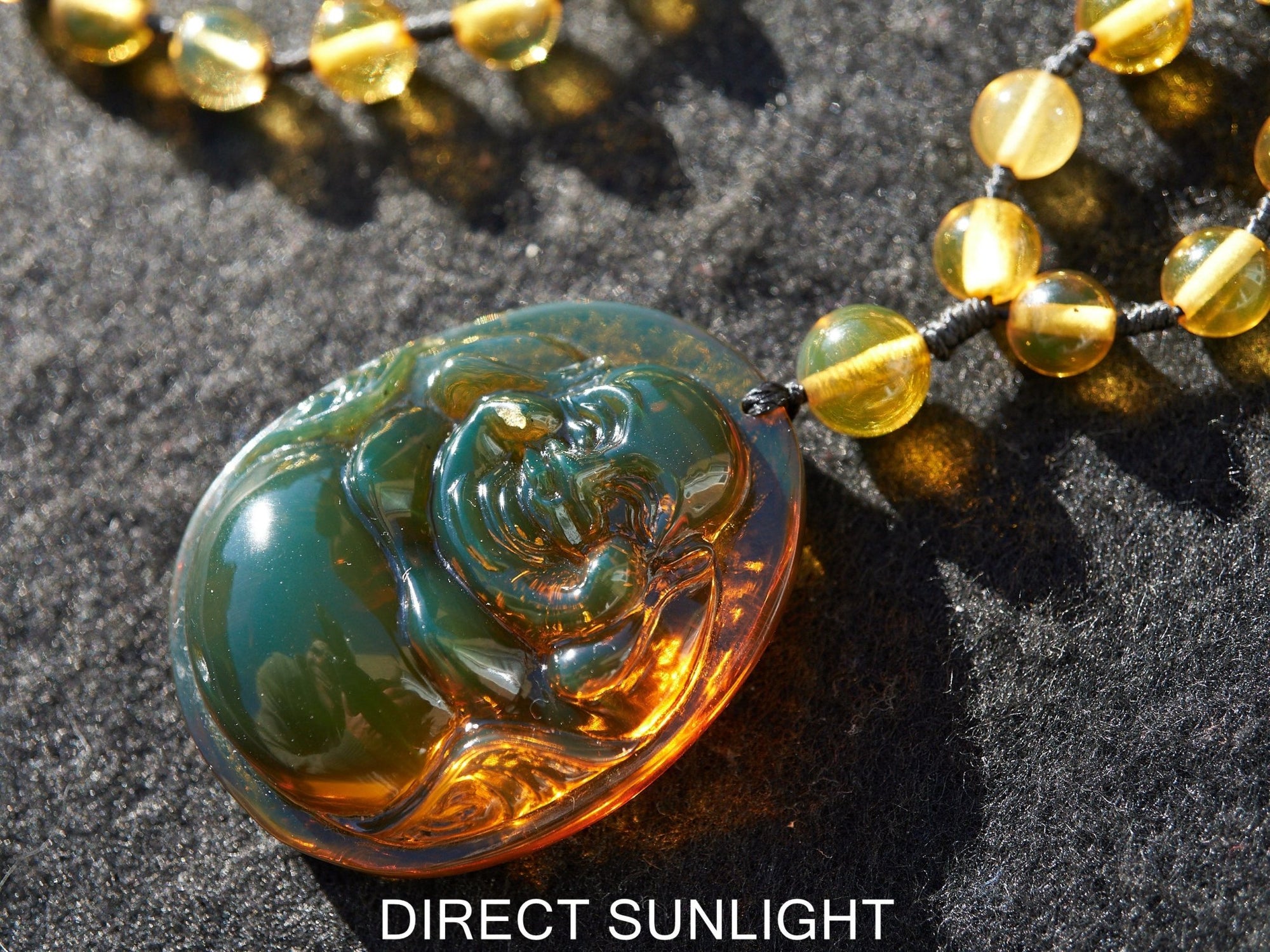 Dominican Green Amber Buddha Necklace - Larimar Creations