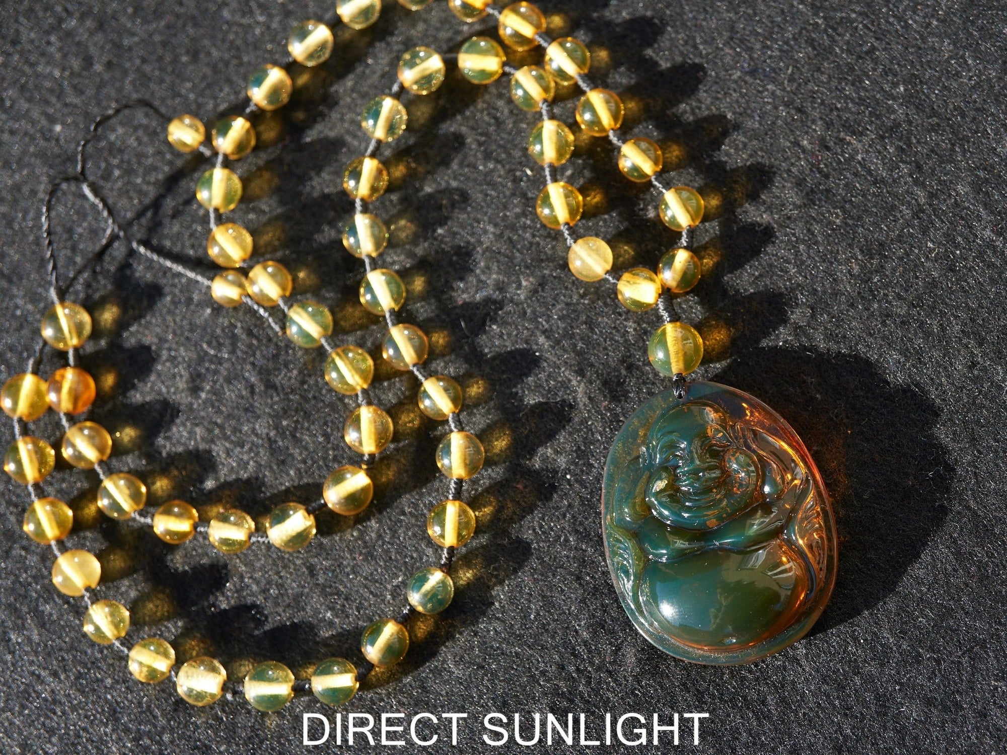 Dominican Green Amber Buddha Necklace - Larimar Creations
