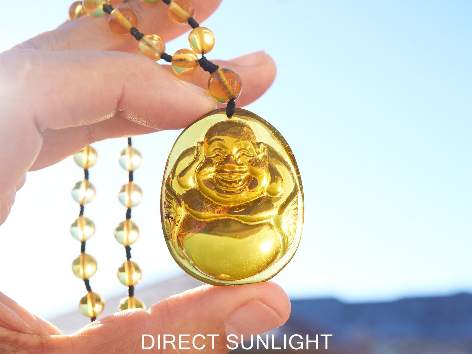 Dominican Green Amber Buddha Necklace - Larimar Creations