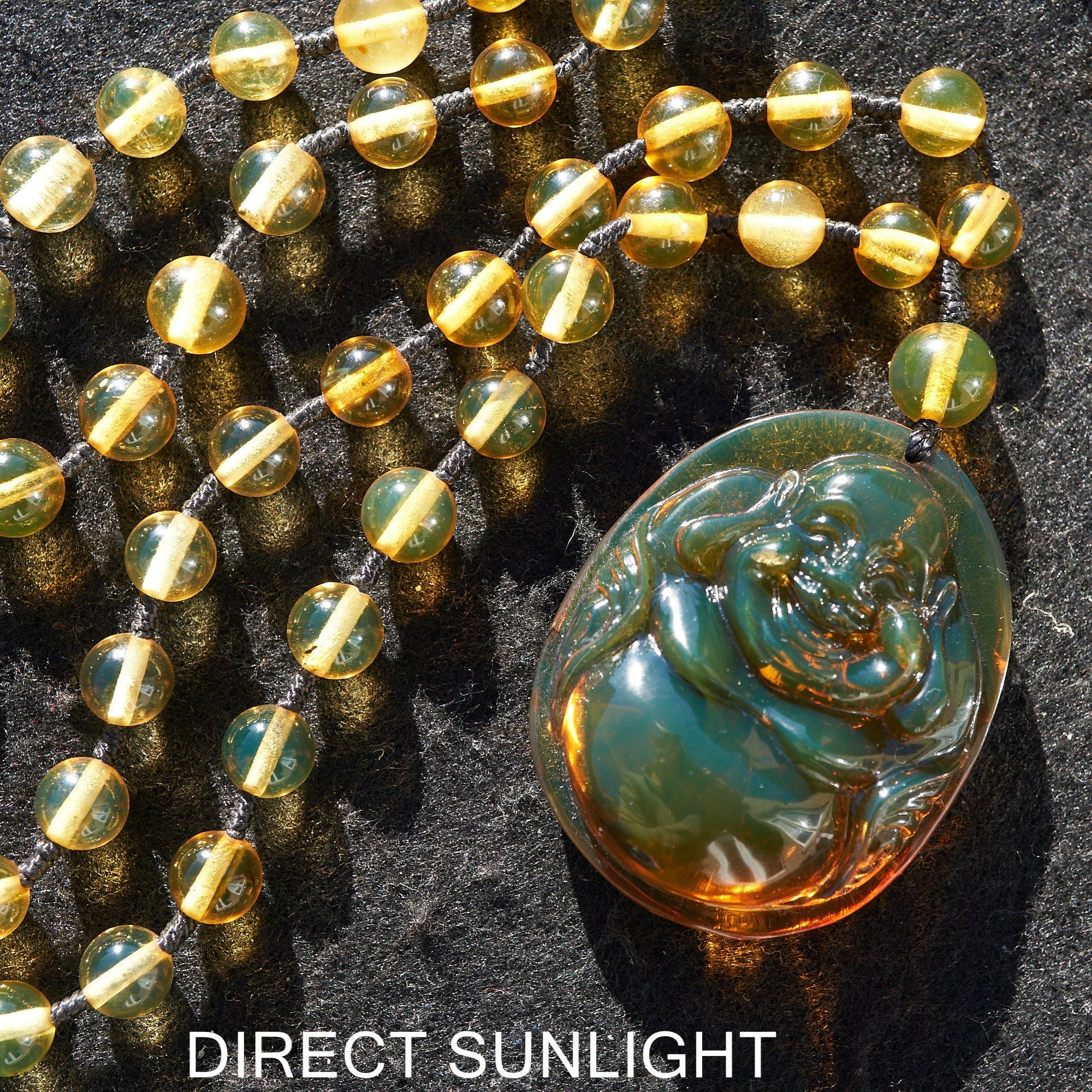 Dominican Green Amber Buddha Necklace - Larimar Creations