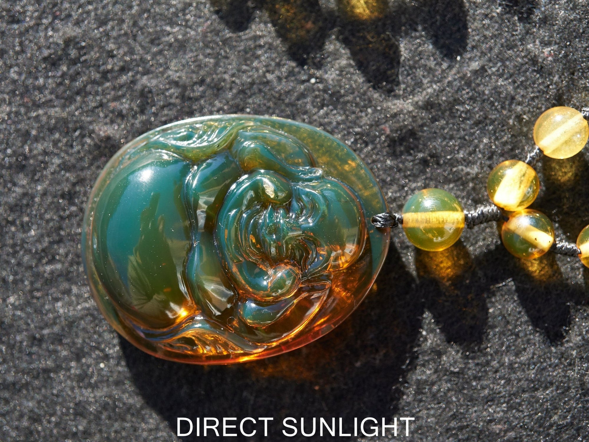 Dominican Green Amber Buddha Necklace - Larimar Creations