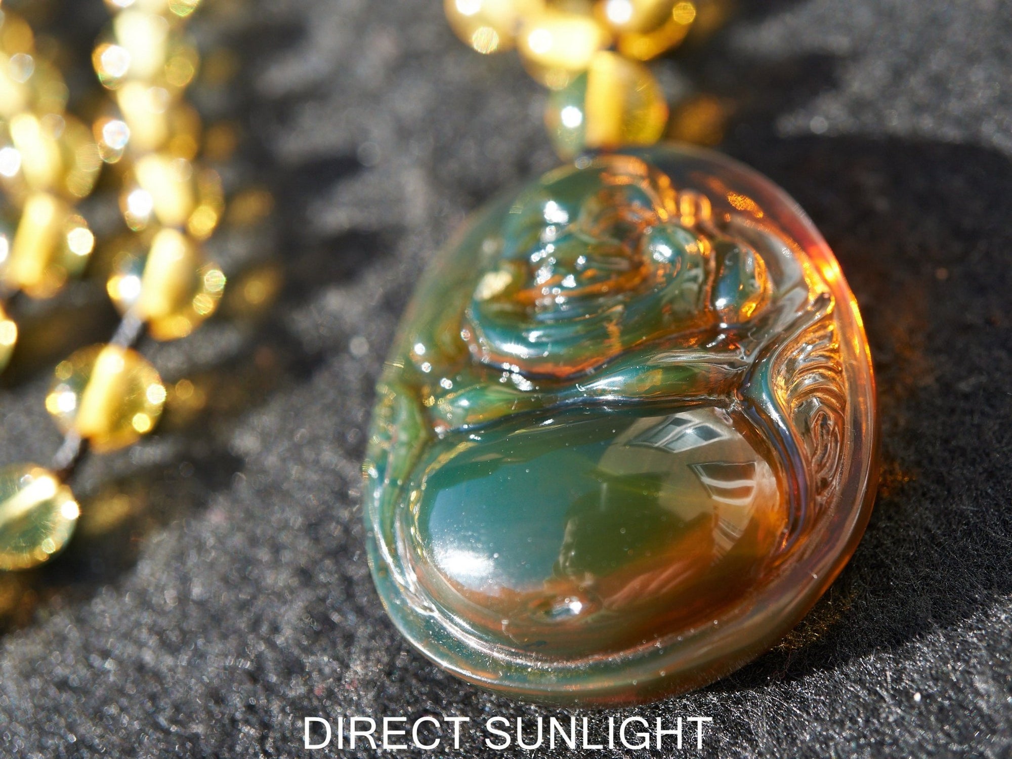 Dominican Green Amber Buddha Necklace - Larimar Creations