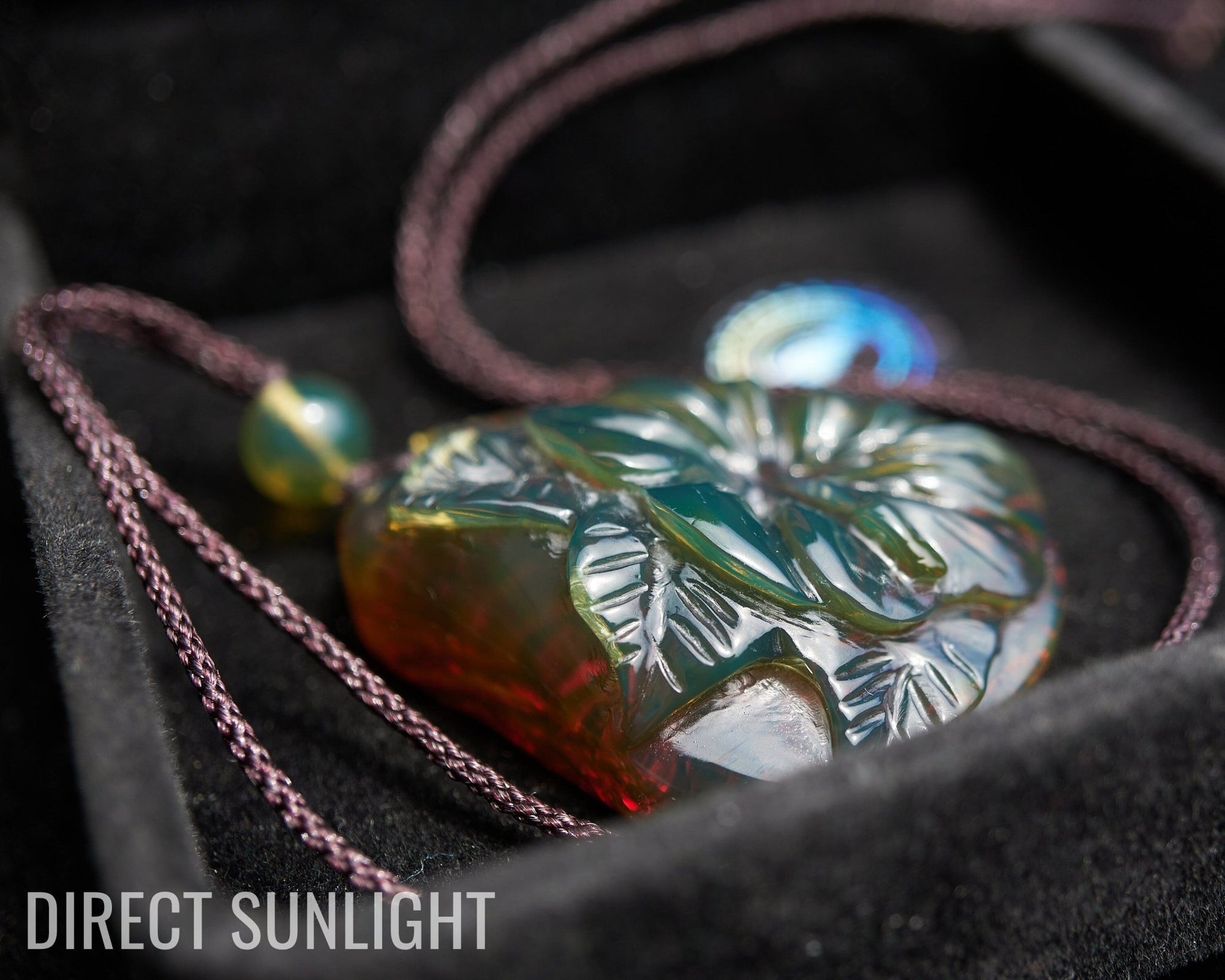 Dominican Green amber flower carving Necklace - Larimar Creations