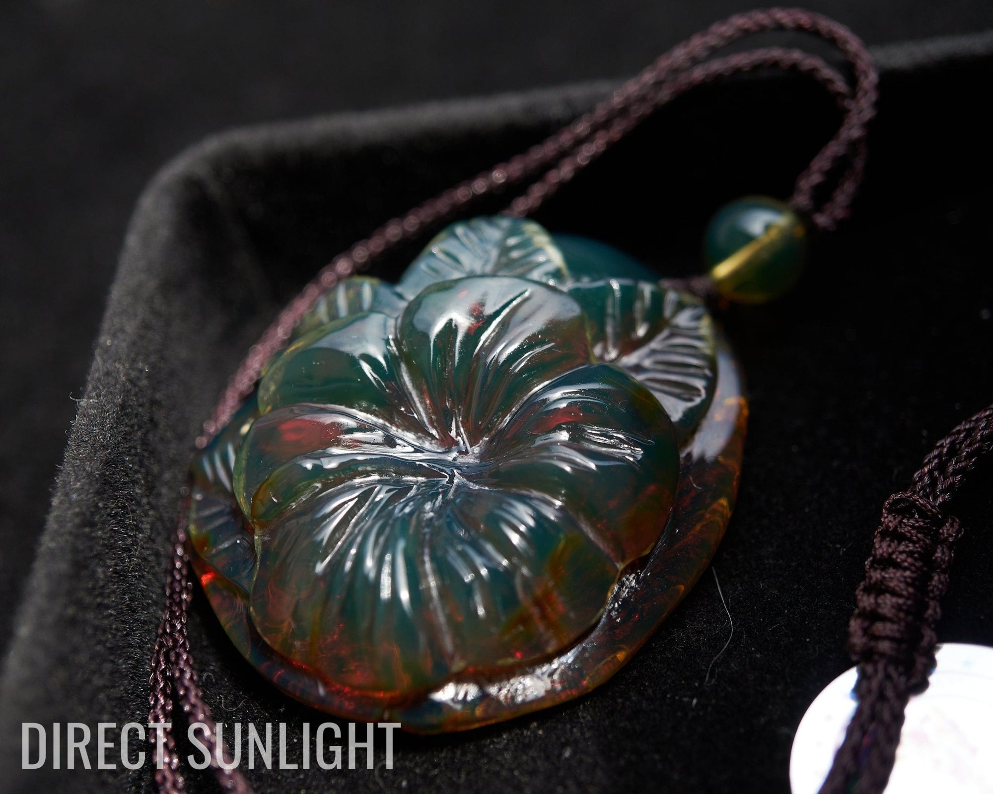Dominican Green amber flower carving Necklace - Larimar Creations