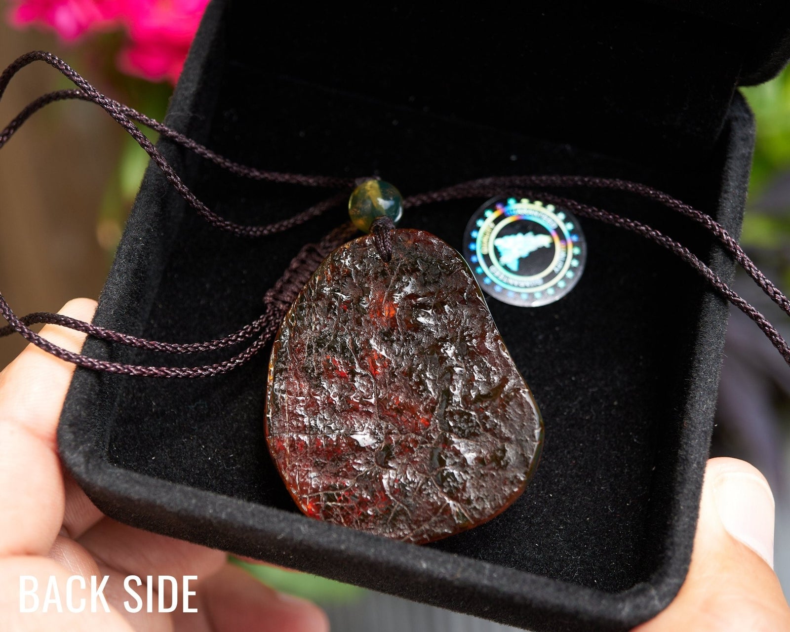 Dominican Green amber flower carving Necklace - Larimar Creations