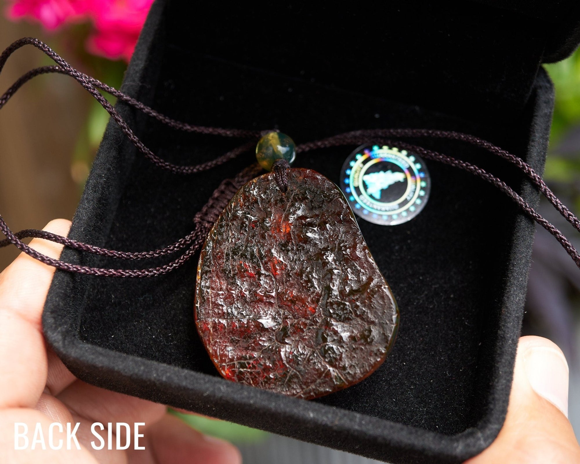 Dominican Green amber flower carving Necklace - Larimar Creations