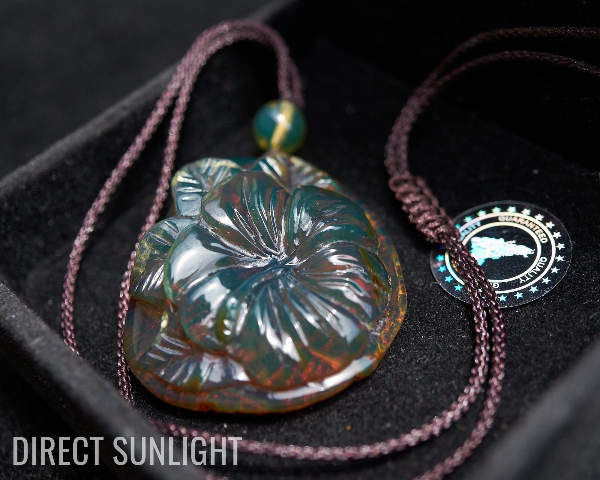 Dominican Green amber flower carving Necklace - Larimar Creations