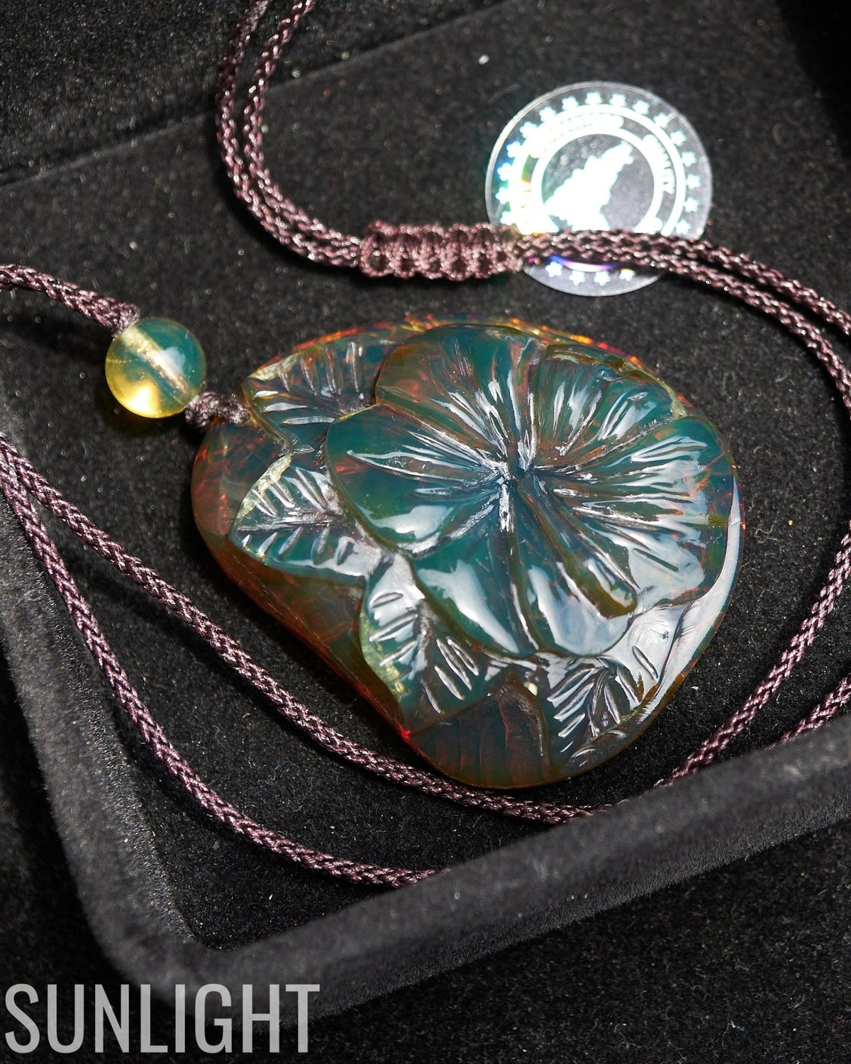 Dominican Green amber flower carving Necklace - Larimar Creations