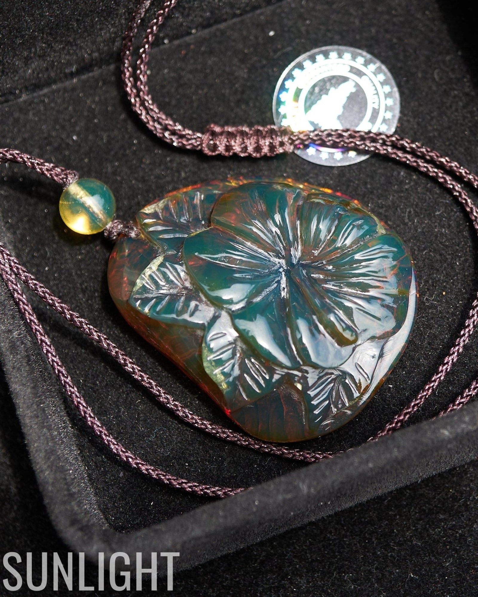 Dominican Green amber flower carving Necklace - Larimar Creations