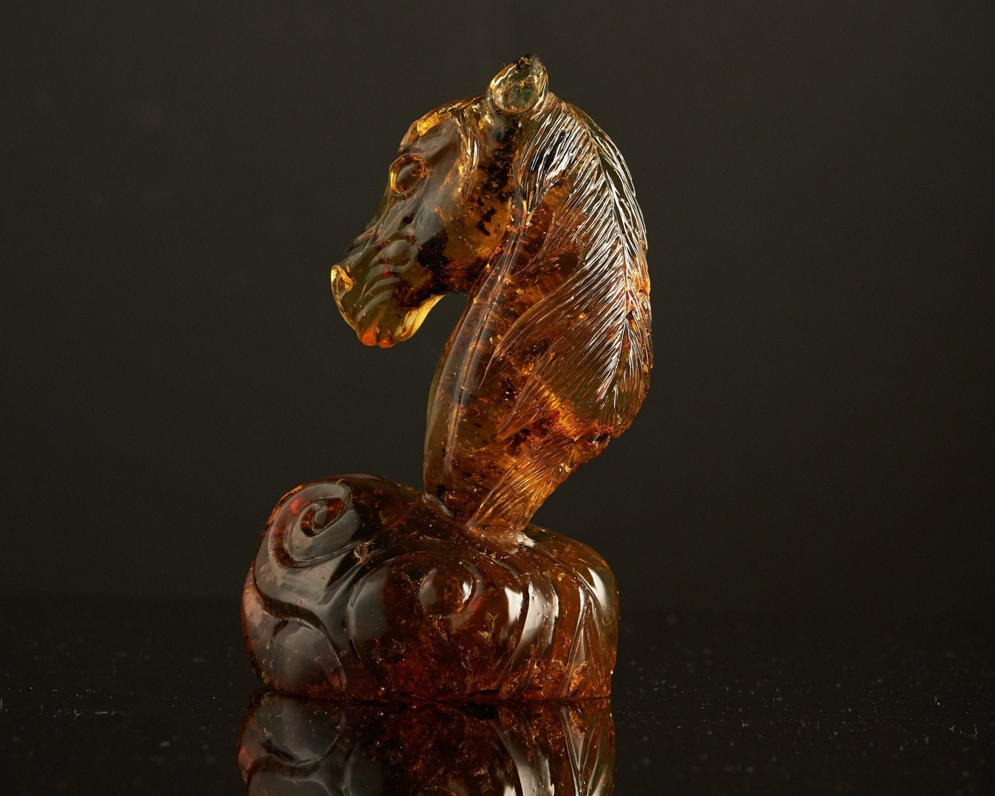 Dominican Green Amber Horse Carving - Authentic Handmade - Larimar Creations