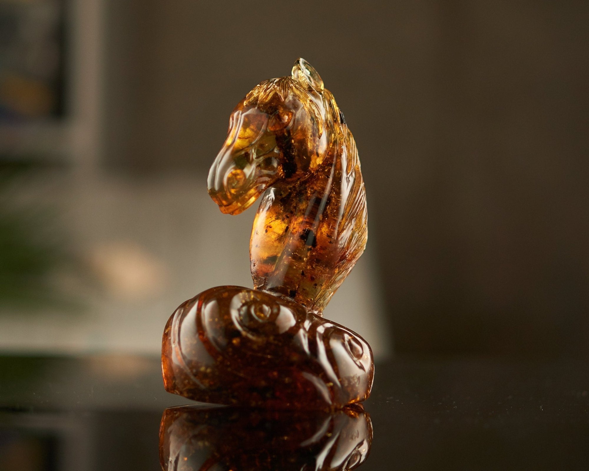 Dominican Green Amber Horse Carving - Authentic Handmade - Larimar Creations