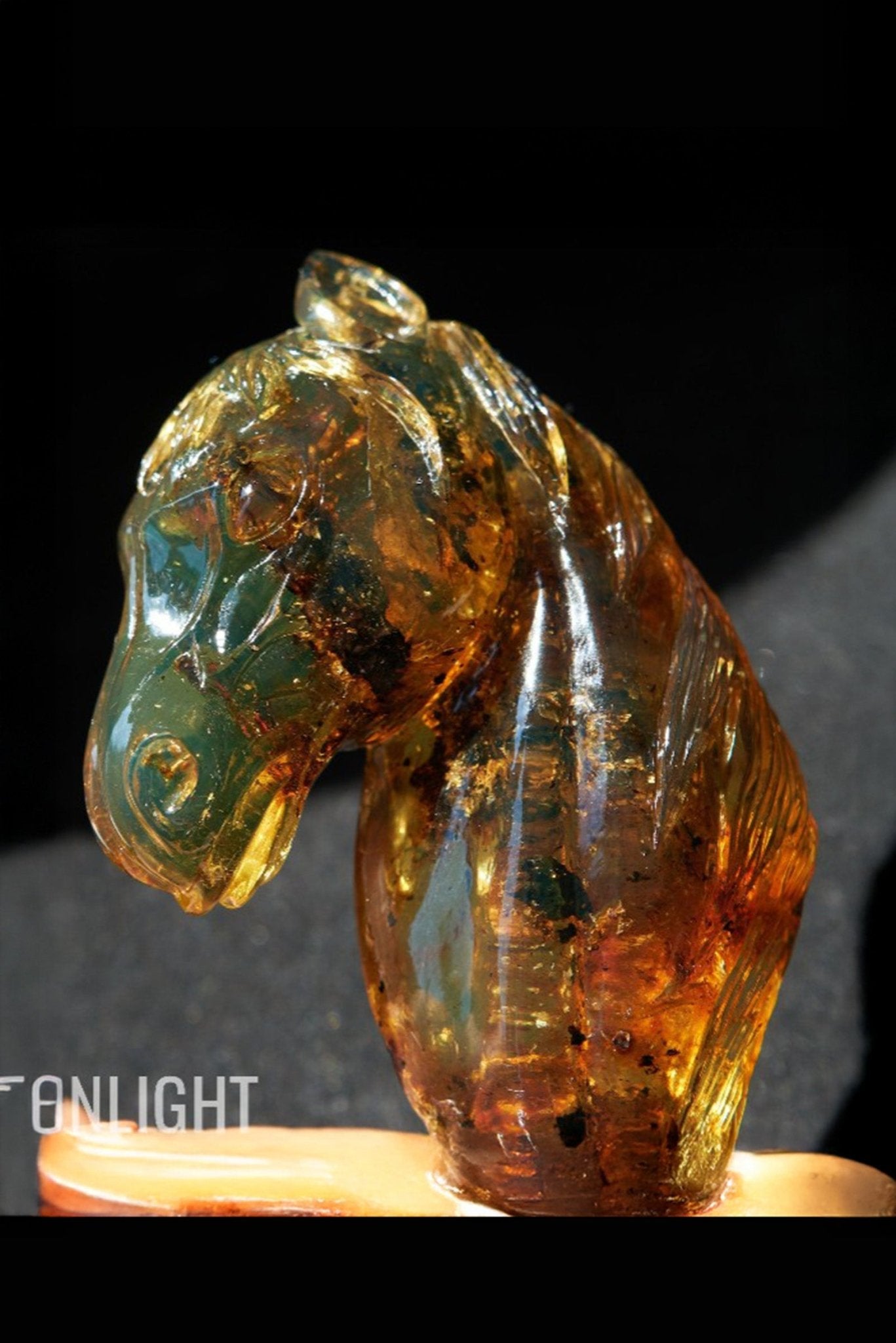 Dominican Green Amber Horse Carving - Authentic Handmade - Larimar Creations
