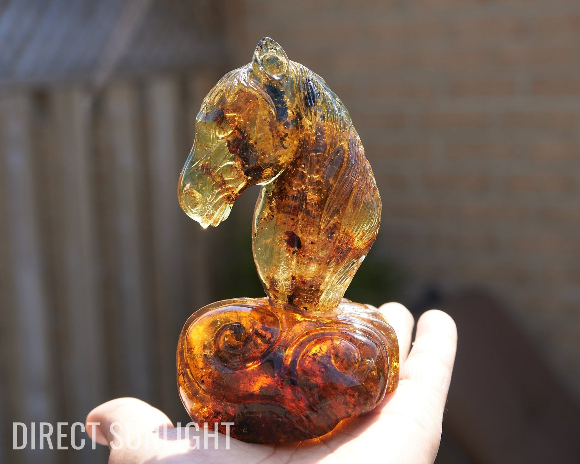 Dominican Green Amber Horse Carving - Authentic Handmade - Larimar Creations