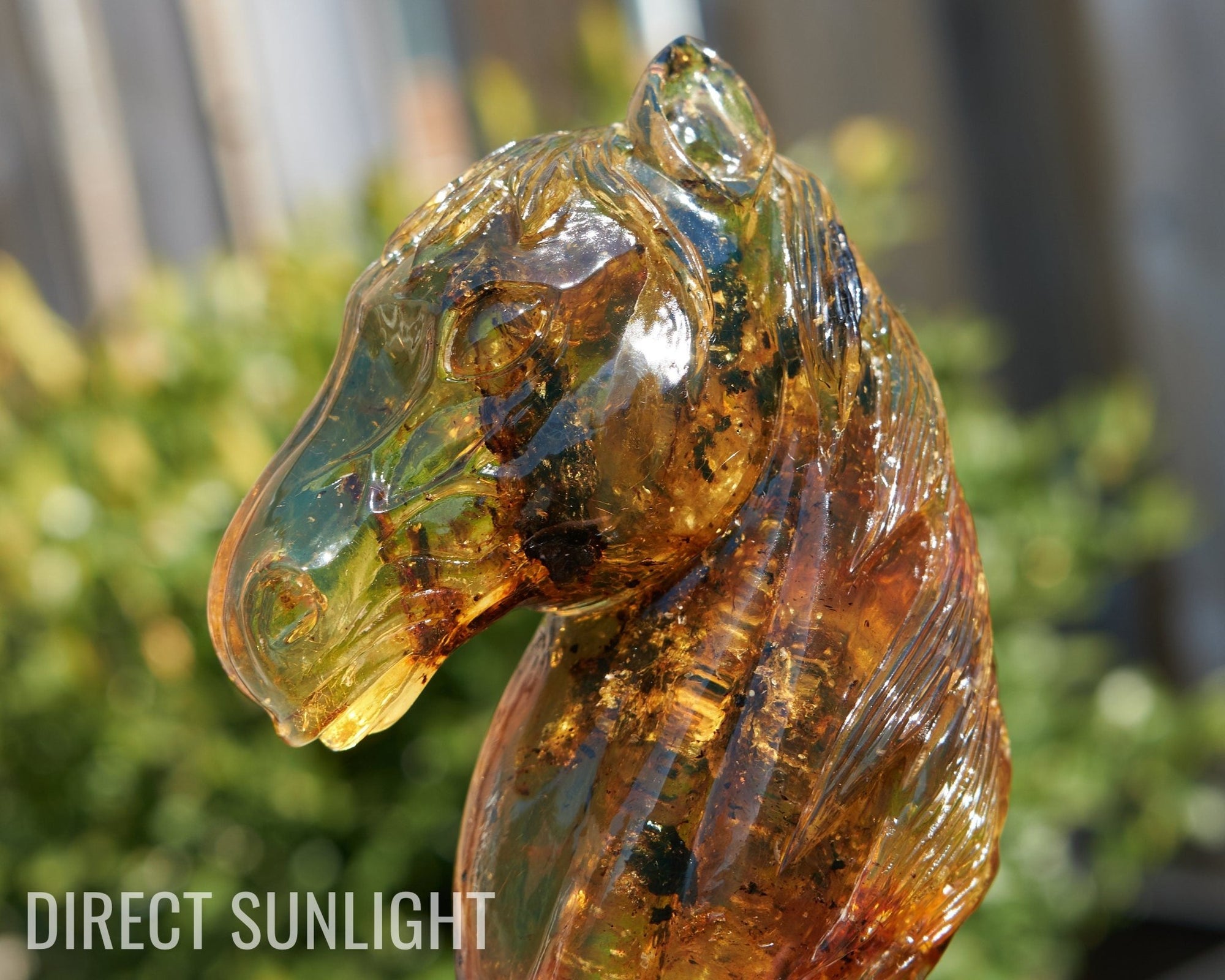 Dominican Green Amber Horse Carving - Authentic Handmade - Larimar Creations