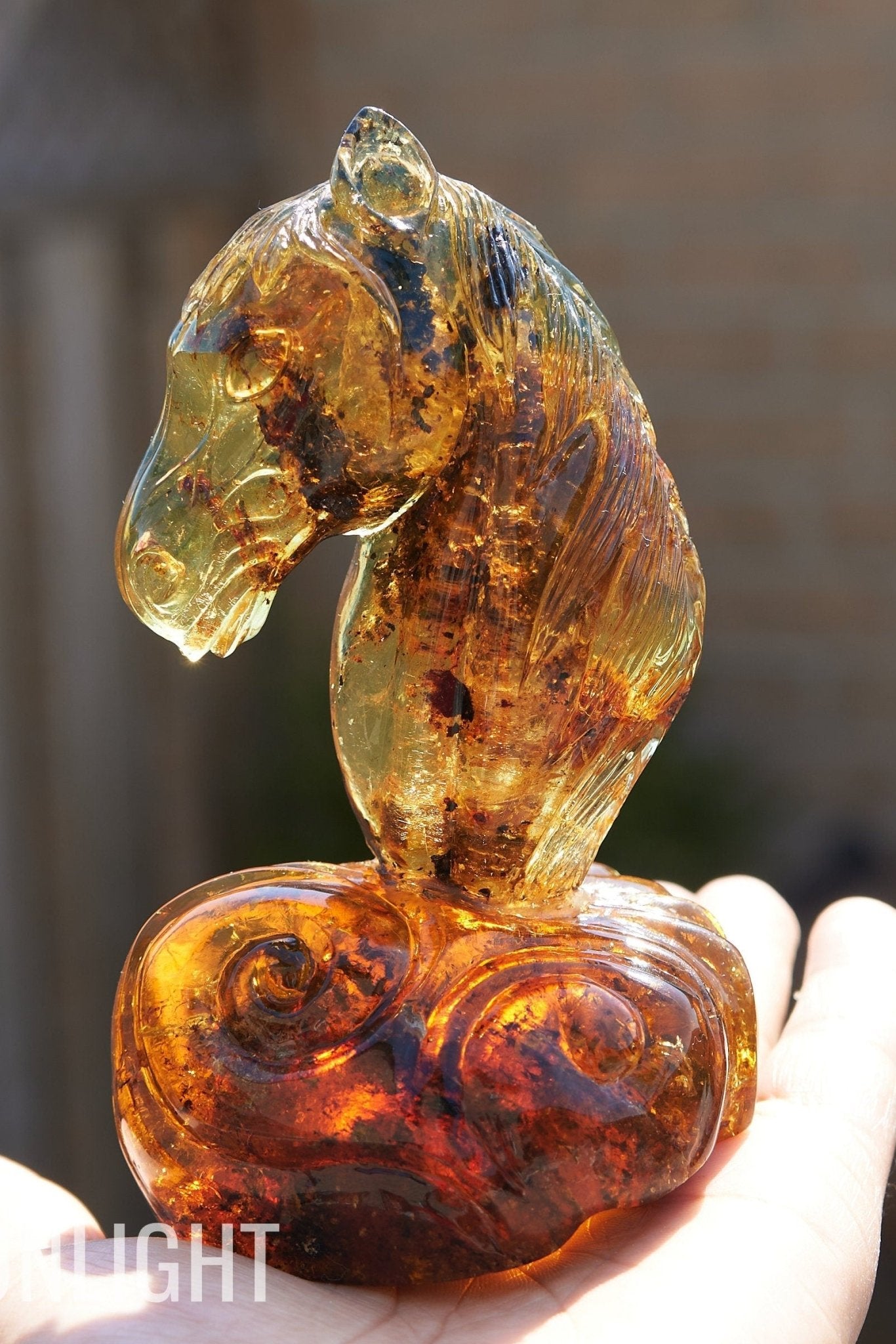 Dominican Green Amber Horse Carving - Authentic Handmade - Larimar Creations