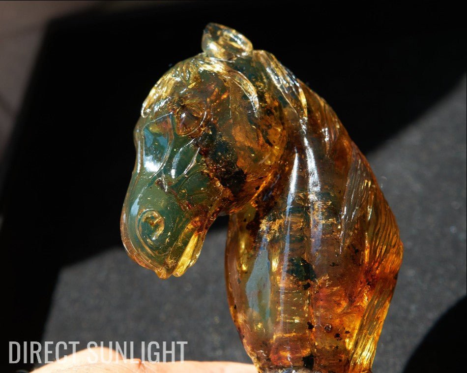 Dominican Green Amber Horse Carving - Authentic Handmade - Larimar Creations