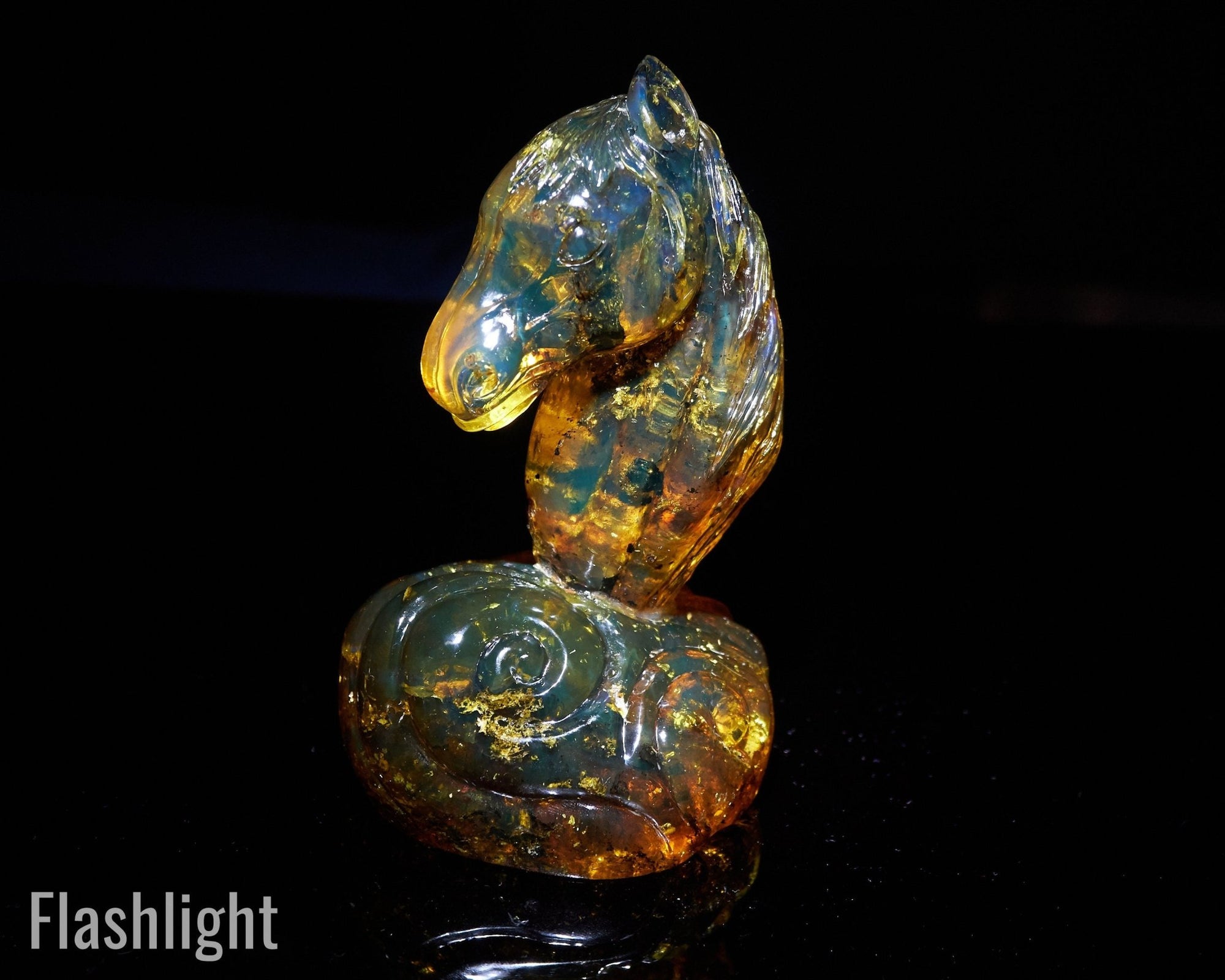 Dominican Green Amber Horse Carving - Authentic Handmade - Larimar Creations