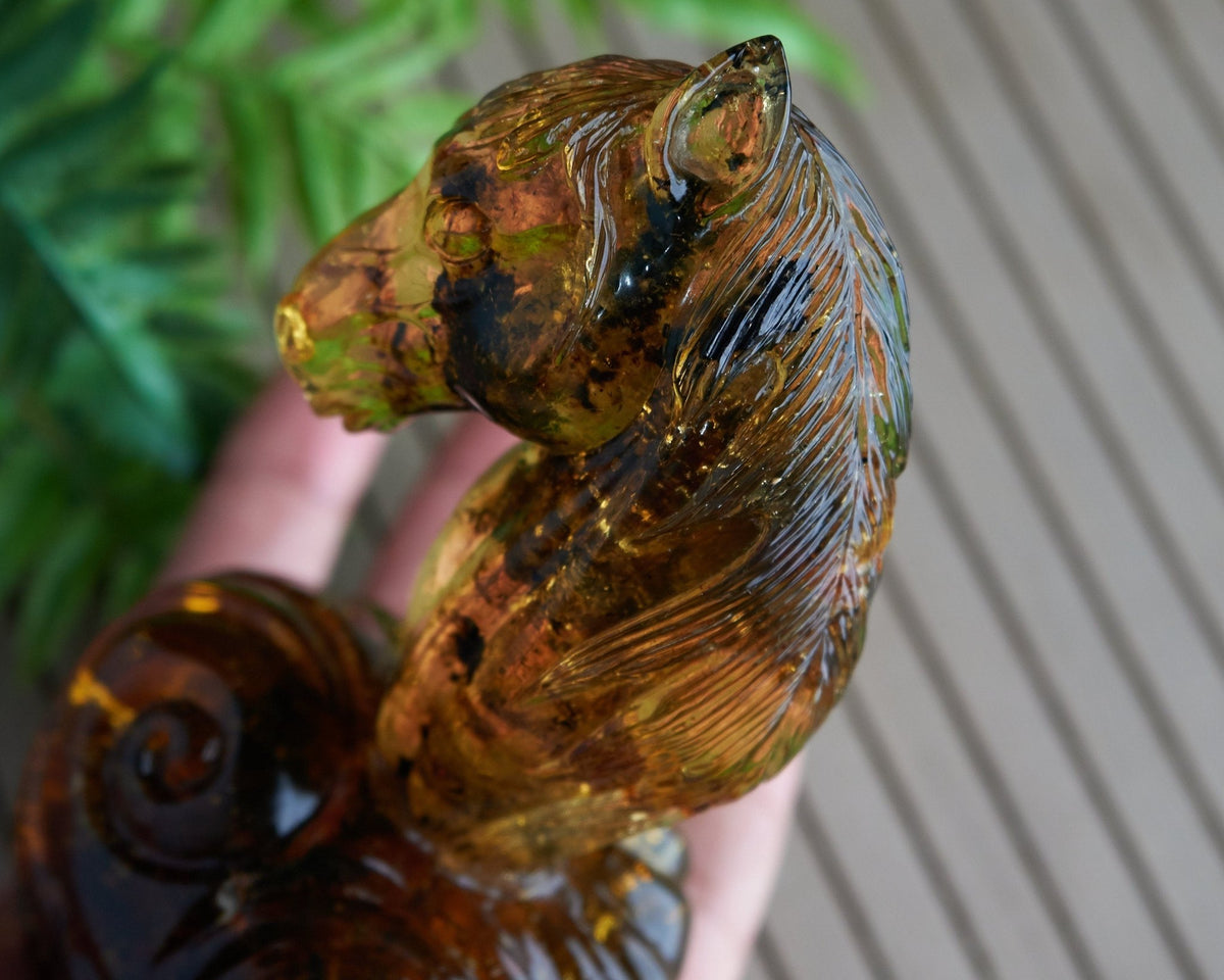 Dominican Green Amber Horse Carving - Authentic Handmade - Larimar Creations