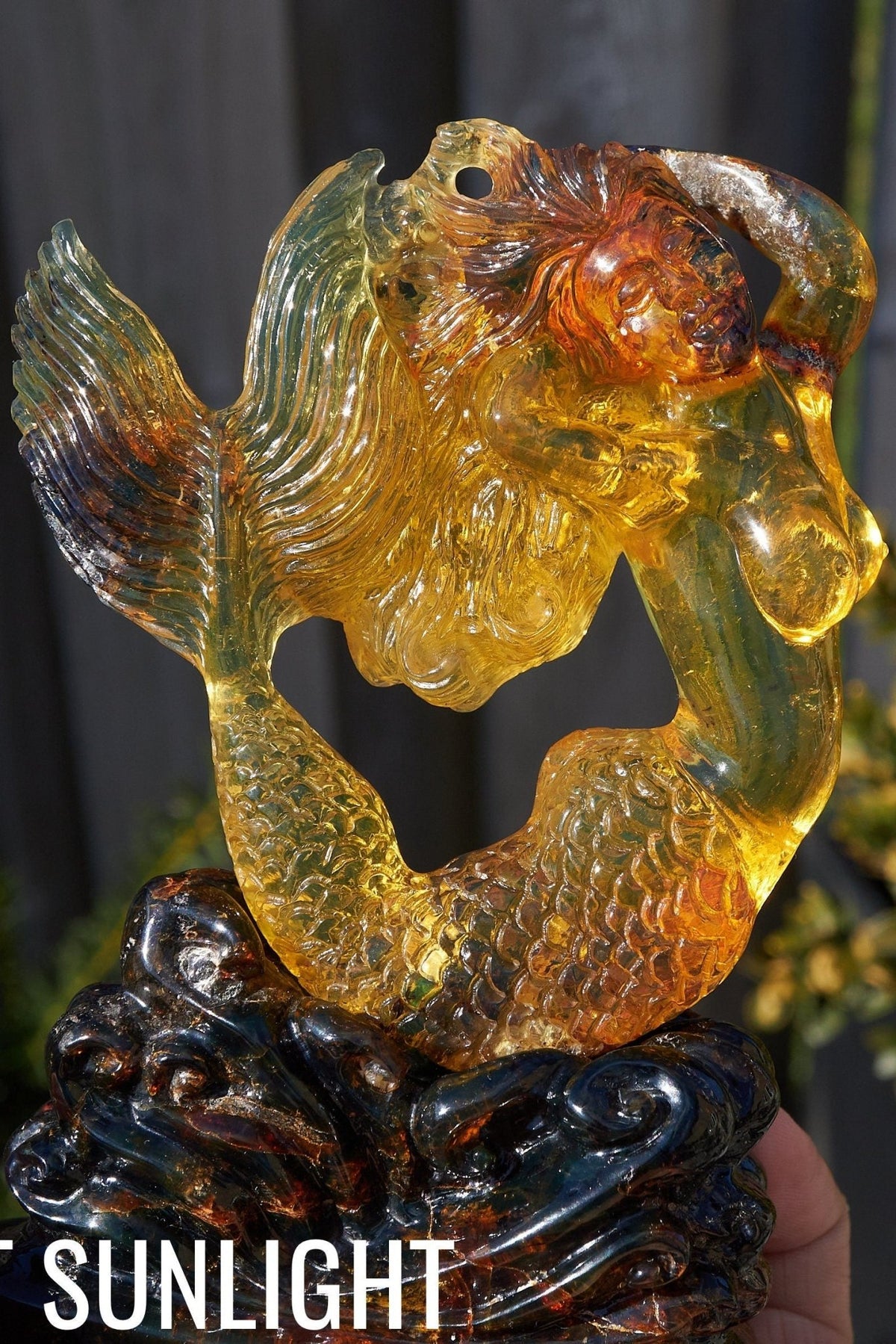 Dominican Green Amber Mermaid Figure Carving - Larimar Creations