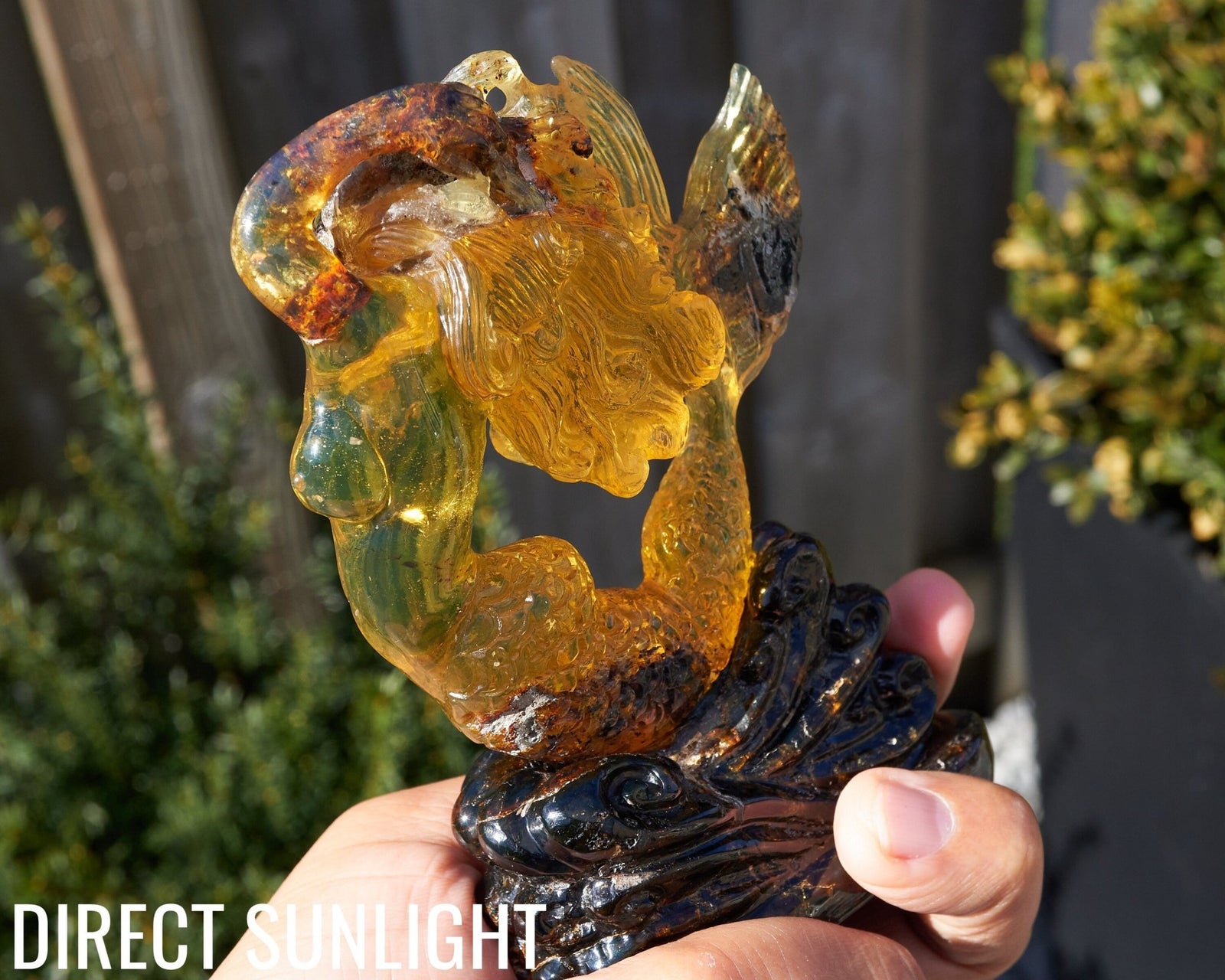 Dominican Green Amber Mermaid Figure Carving - Larimar Creations