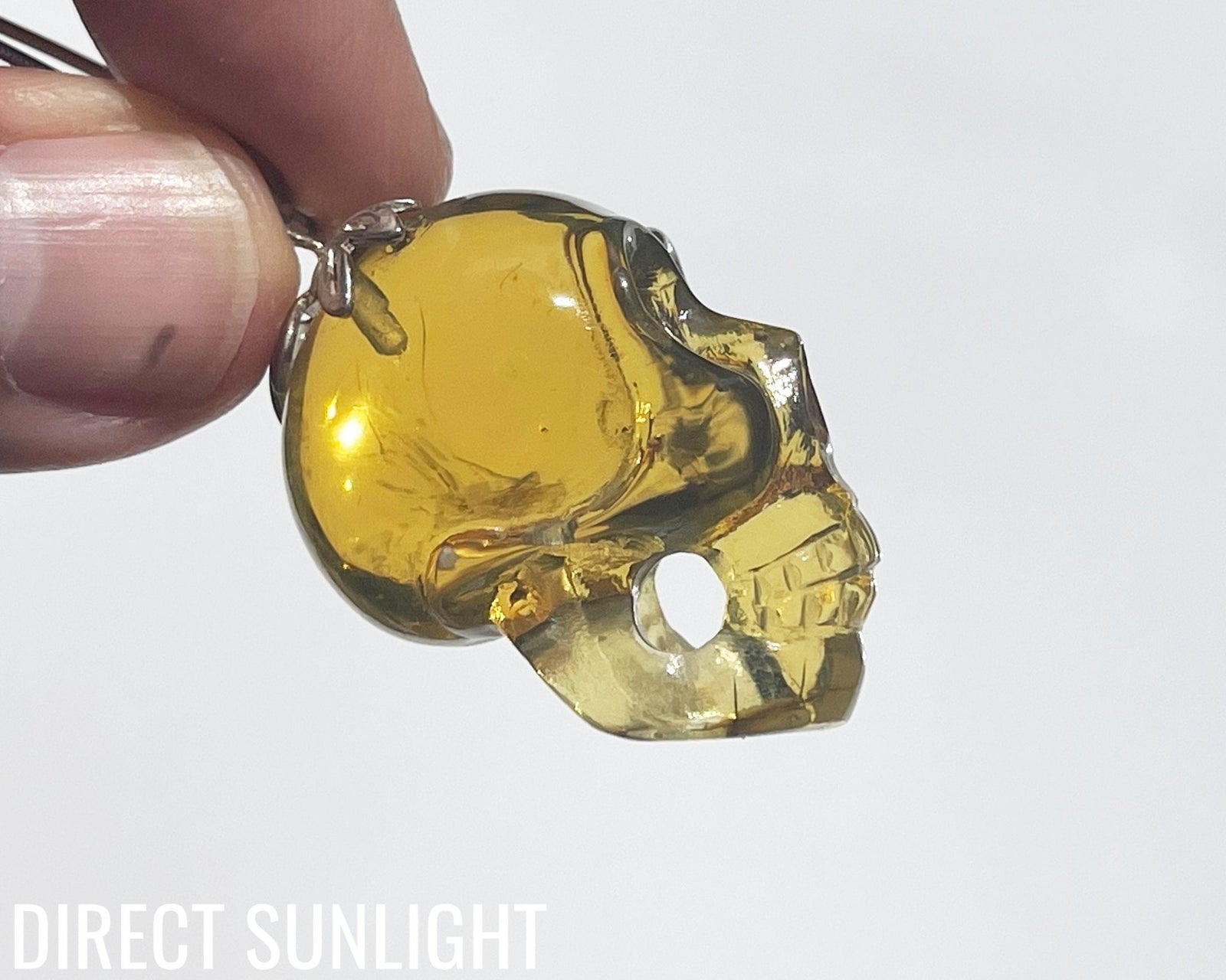 Dominican Green Amber Skull Carving - Realistic Necklace - Larimar Creations