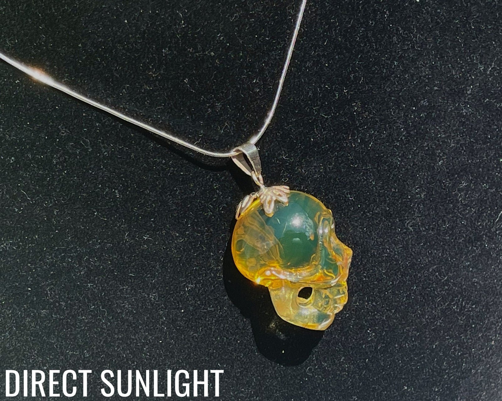 Dominican Green Amber Skull Carving - Realistic Necklace - Larimar Creations