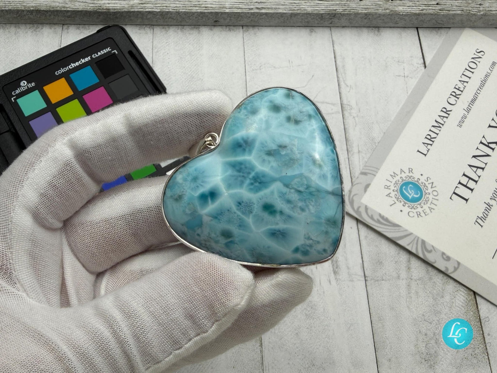 Extra Large Larimar Heart Pendant – 925 Sterling silver - Larimar Creations